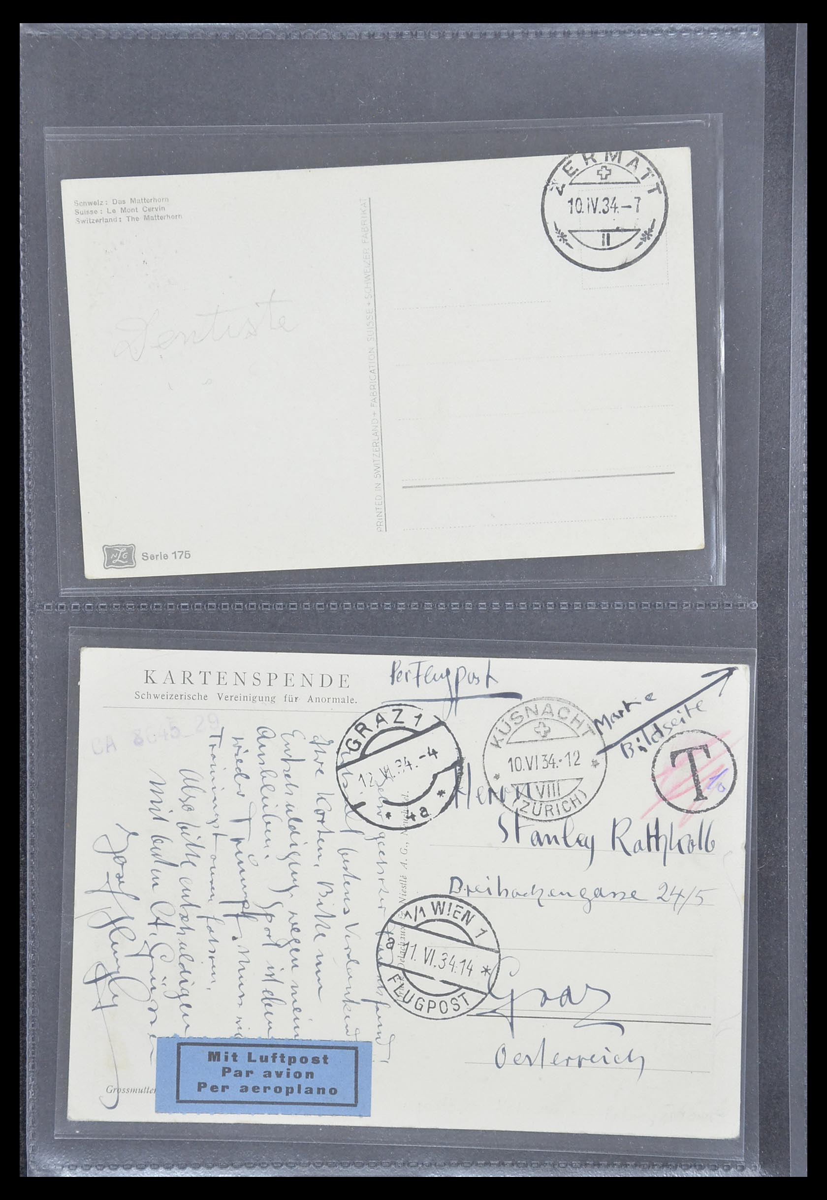 33302 074 - Postzegelverzameling 33302 Zwitserland brieven en kaarten 1899-1948.