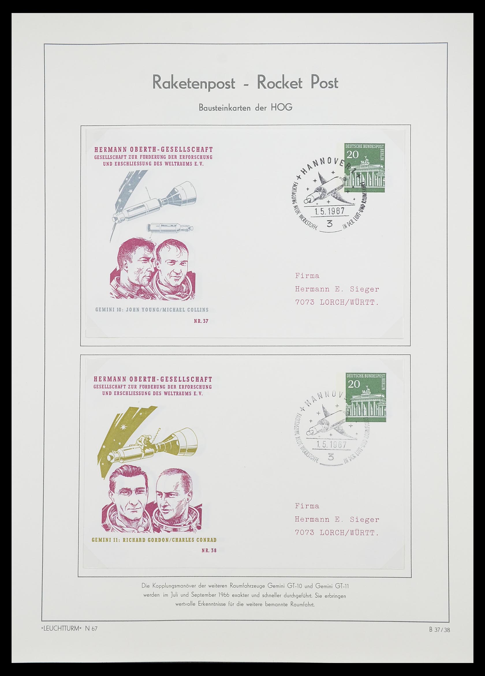 33463 072 - Postzegelverzameling 33463 Raketpost brieven.