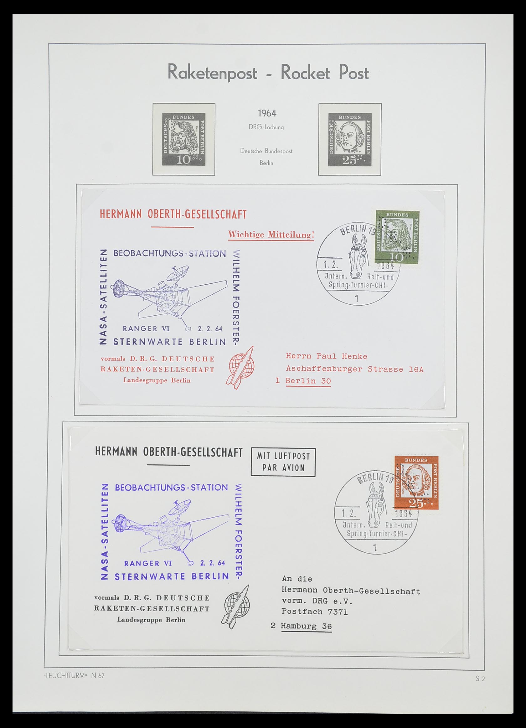 33463 074 - Postzegelverzameling 33463 Raketpost brieven.