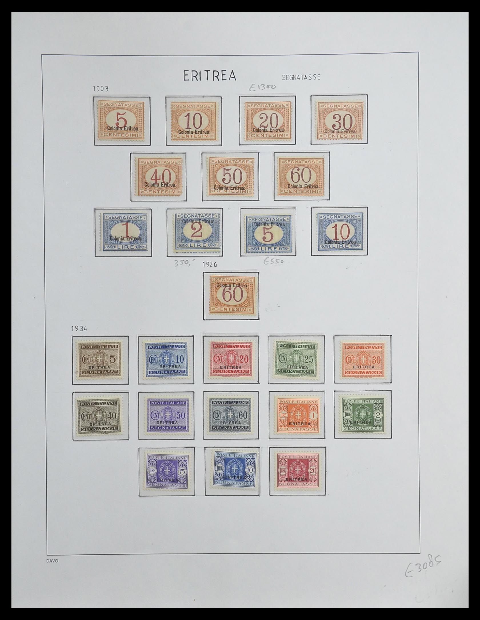 33474 015 - Postzegelverzameling 33474 Eritrea 1893-1934.
