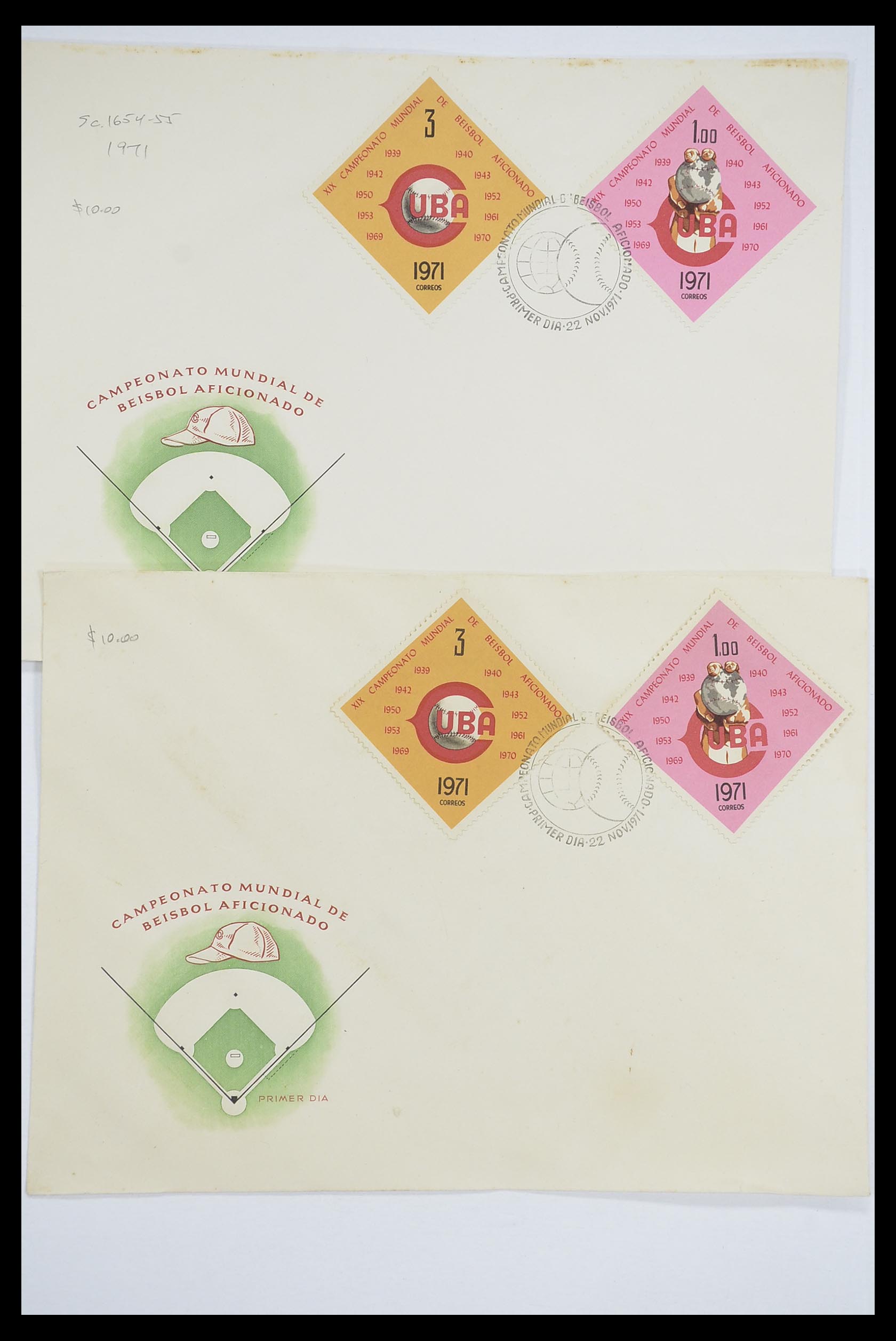 33667 082 - Postzegelverzameling 33667 Honkbal op brief 1918-1988.