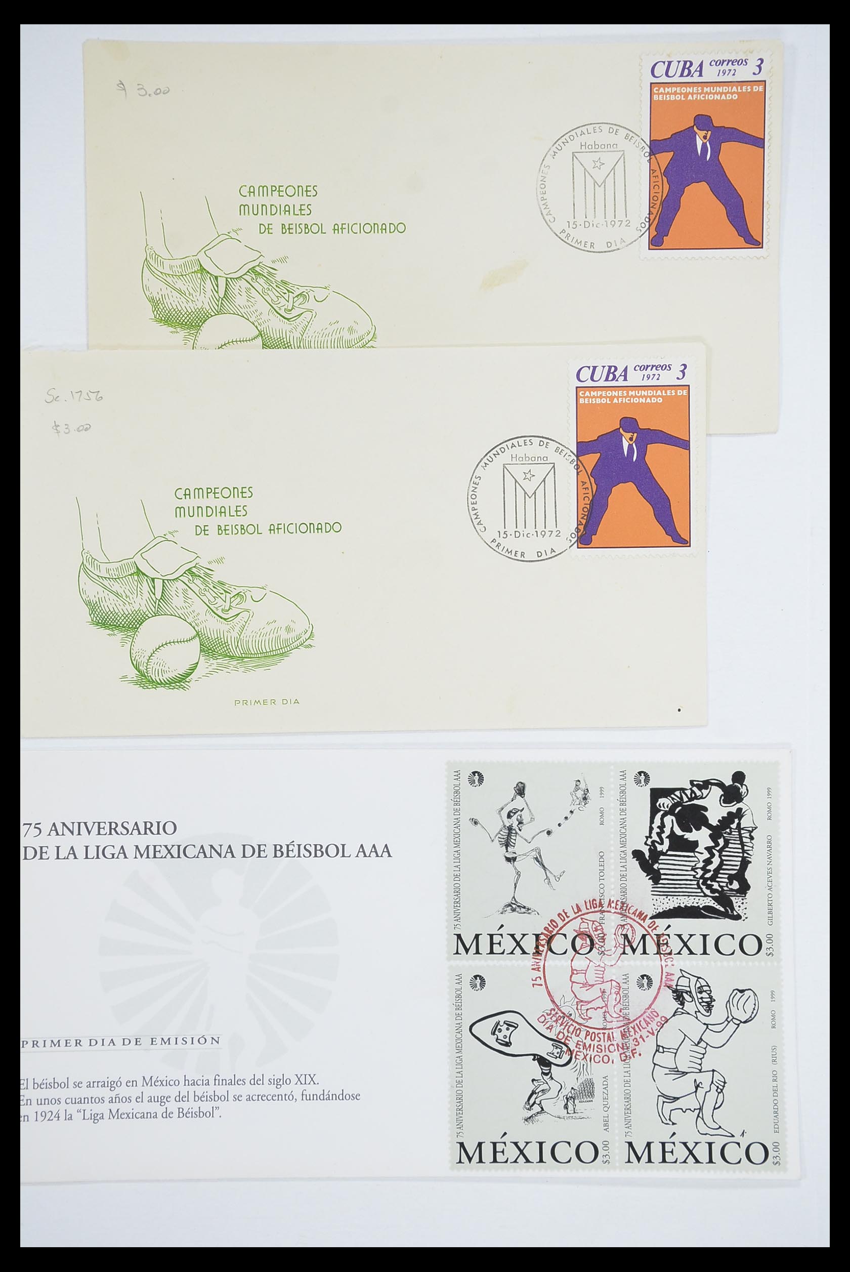 33667 093 - Postzegelverzameling 33667 Honkbal op brief 1918-1988.