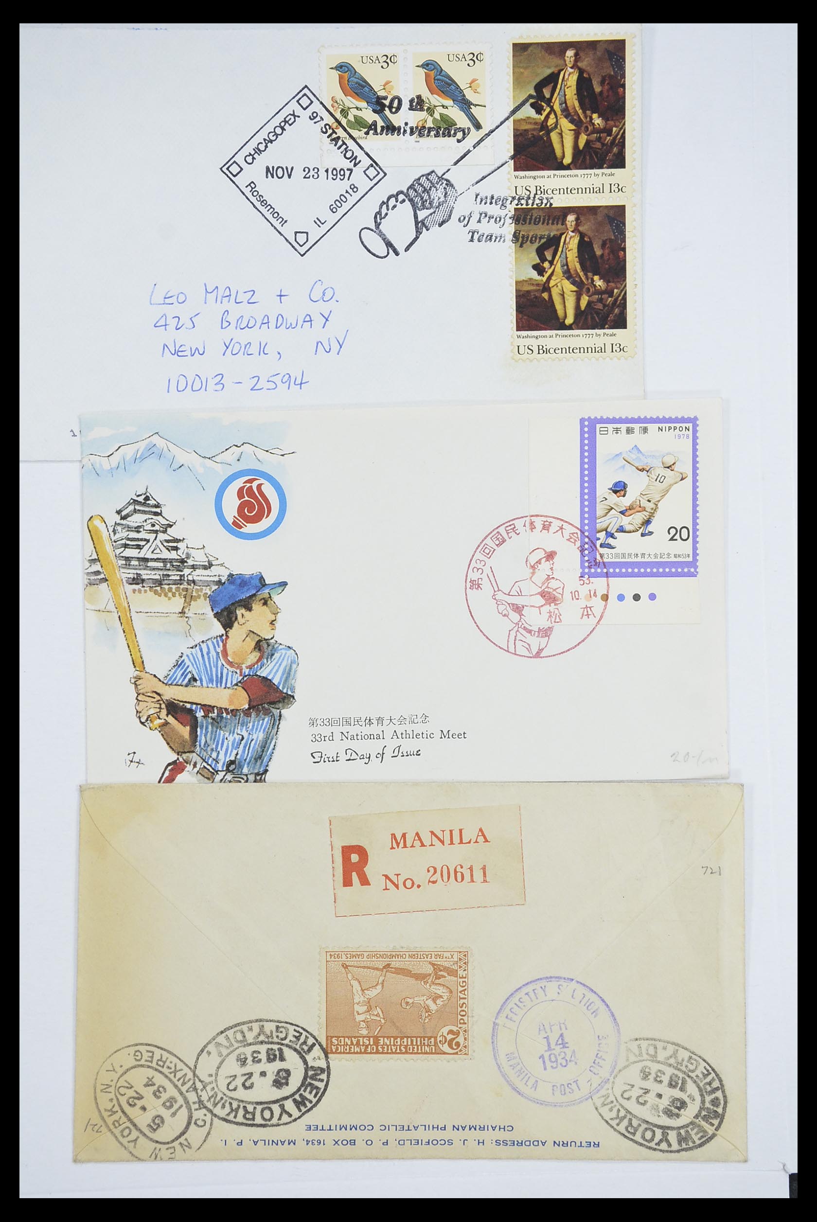 33667 096 - Postzegelverzameling 33667 Honkbal op brief 1918-1988.