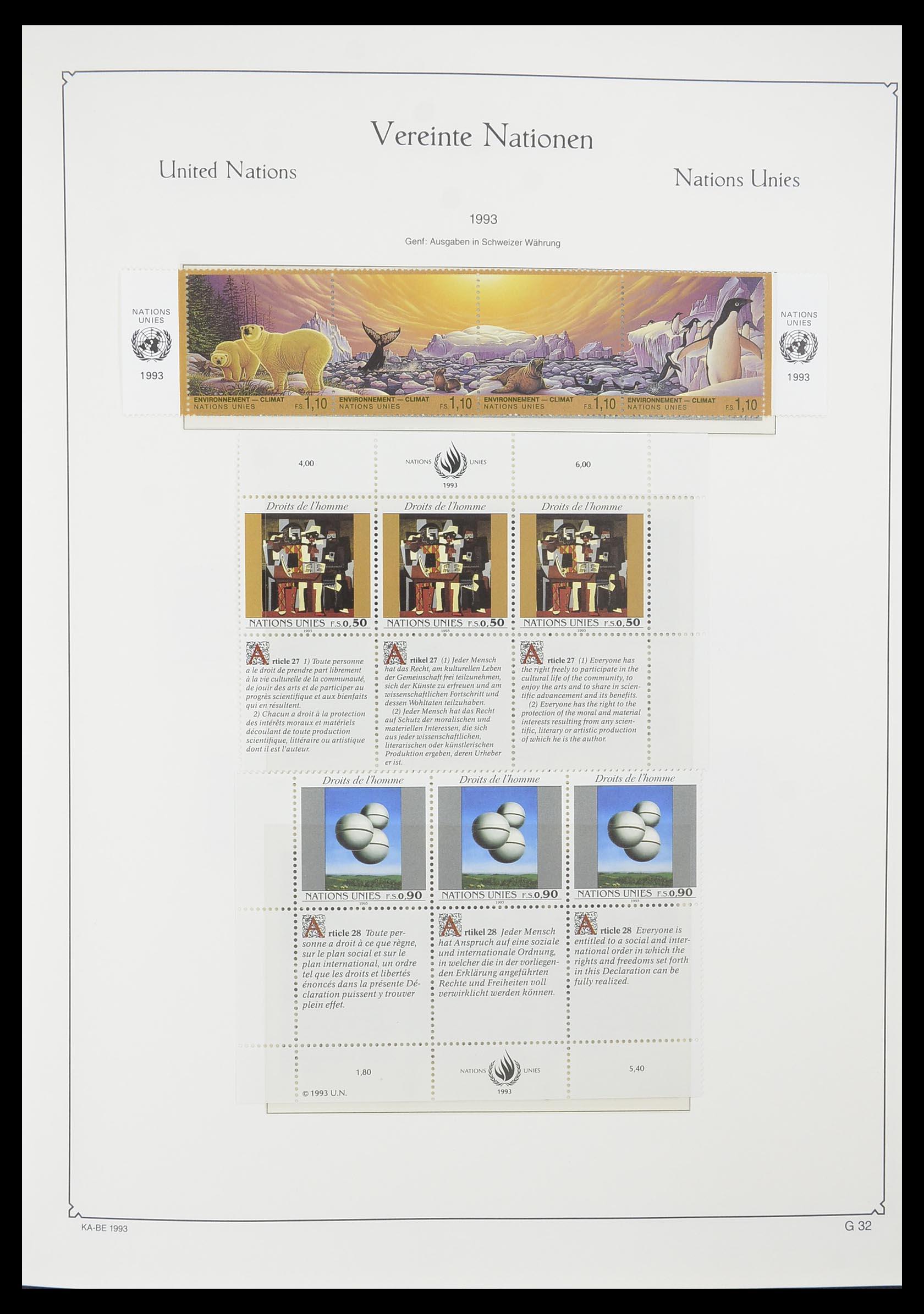 33811 032 - Postzegelverzameling 33811 Verenigde Naties Genève 1969-2005.