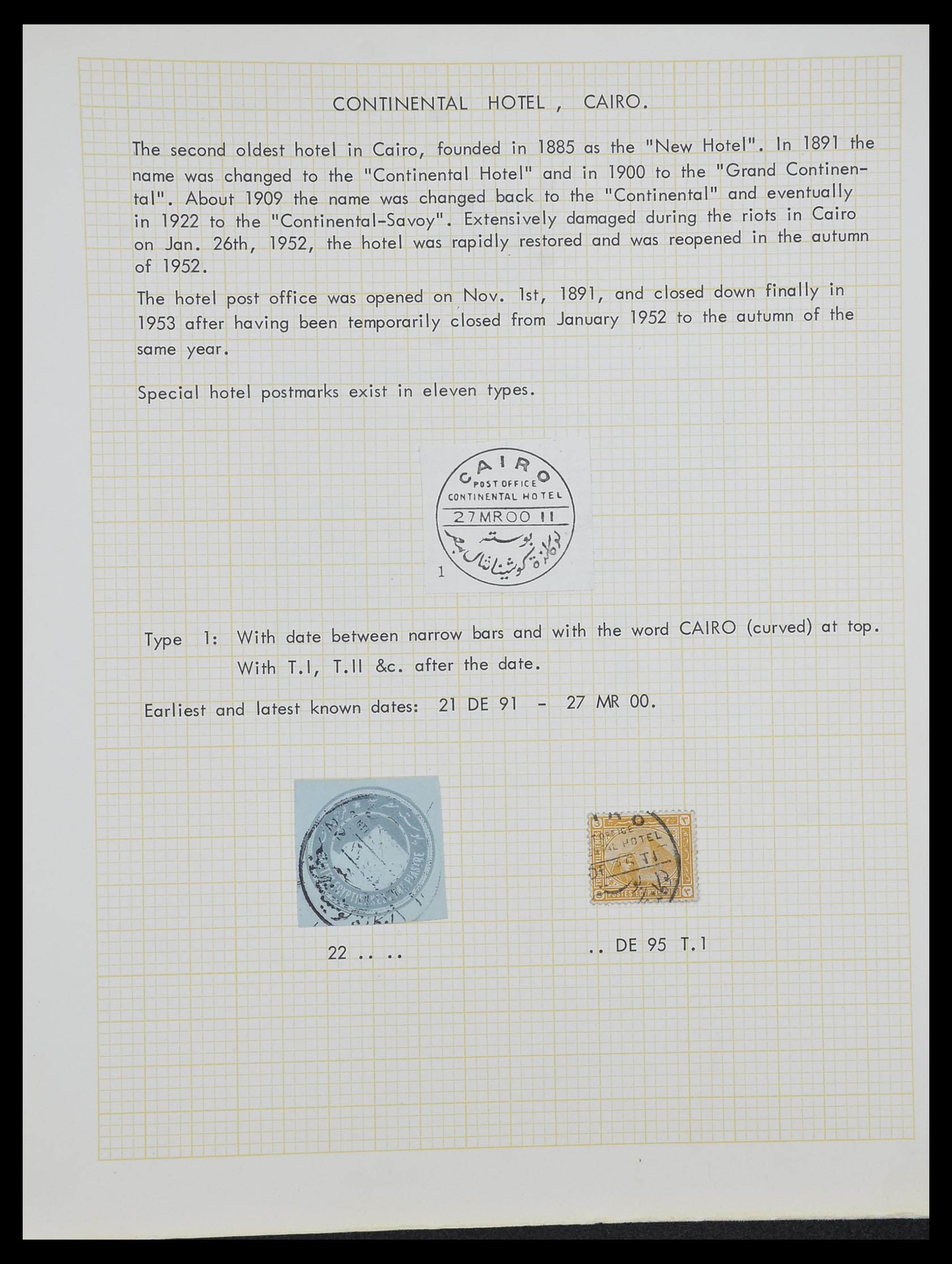 33994 002 - Postzegelverzameling 33994 Egypte hotel stempels 1900-1935.