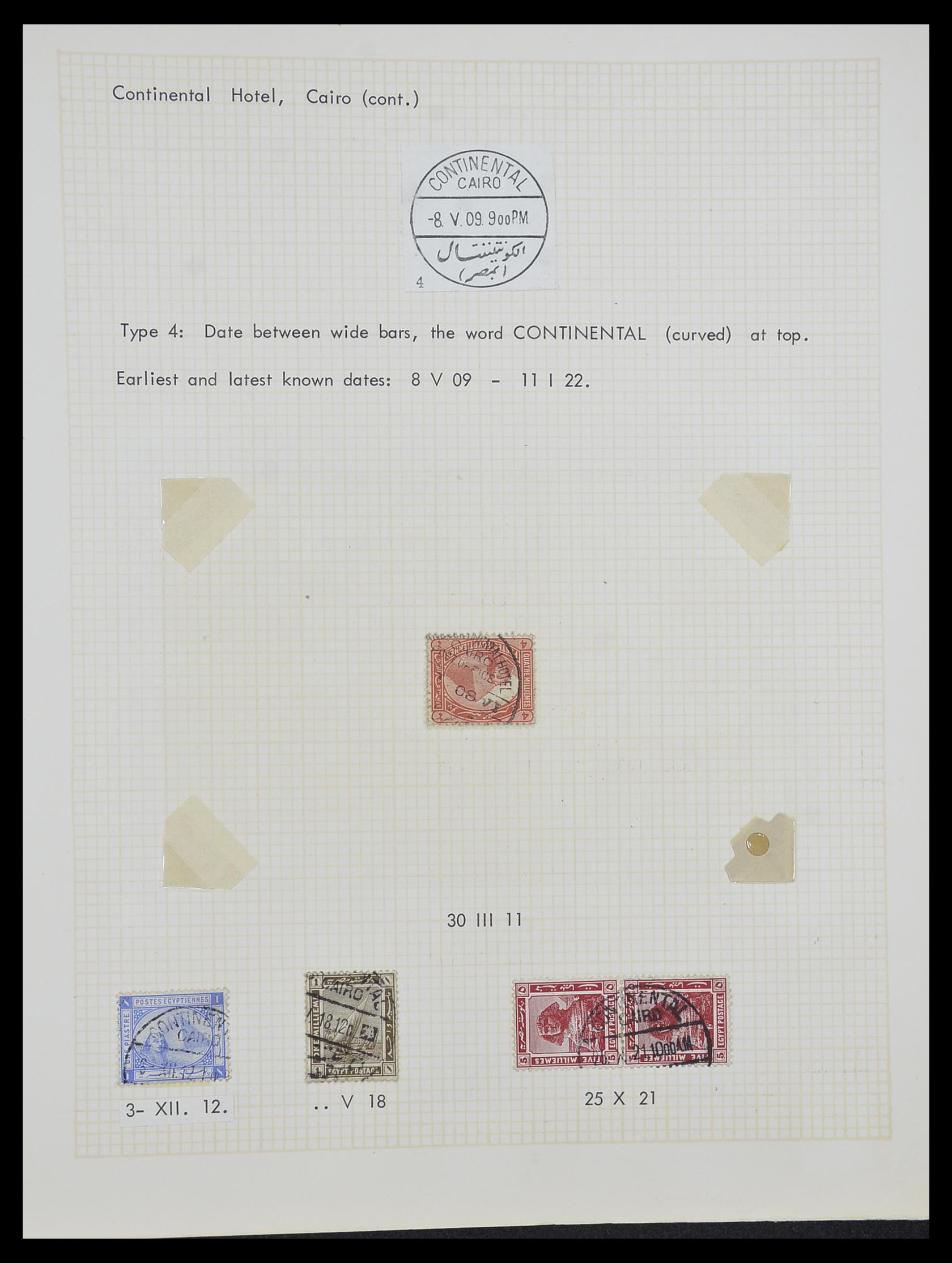 33994 006 - Postzegelverzameling 33994 Egypte hotel stempels 1900-1935.