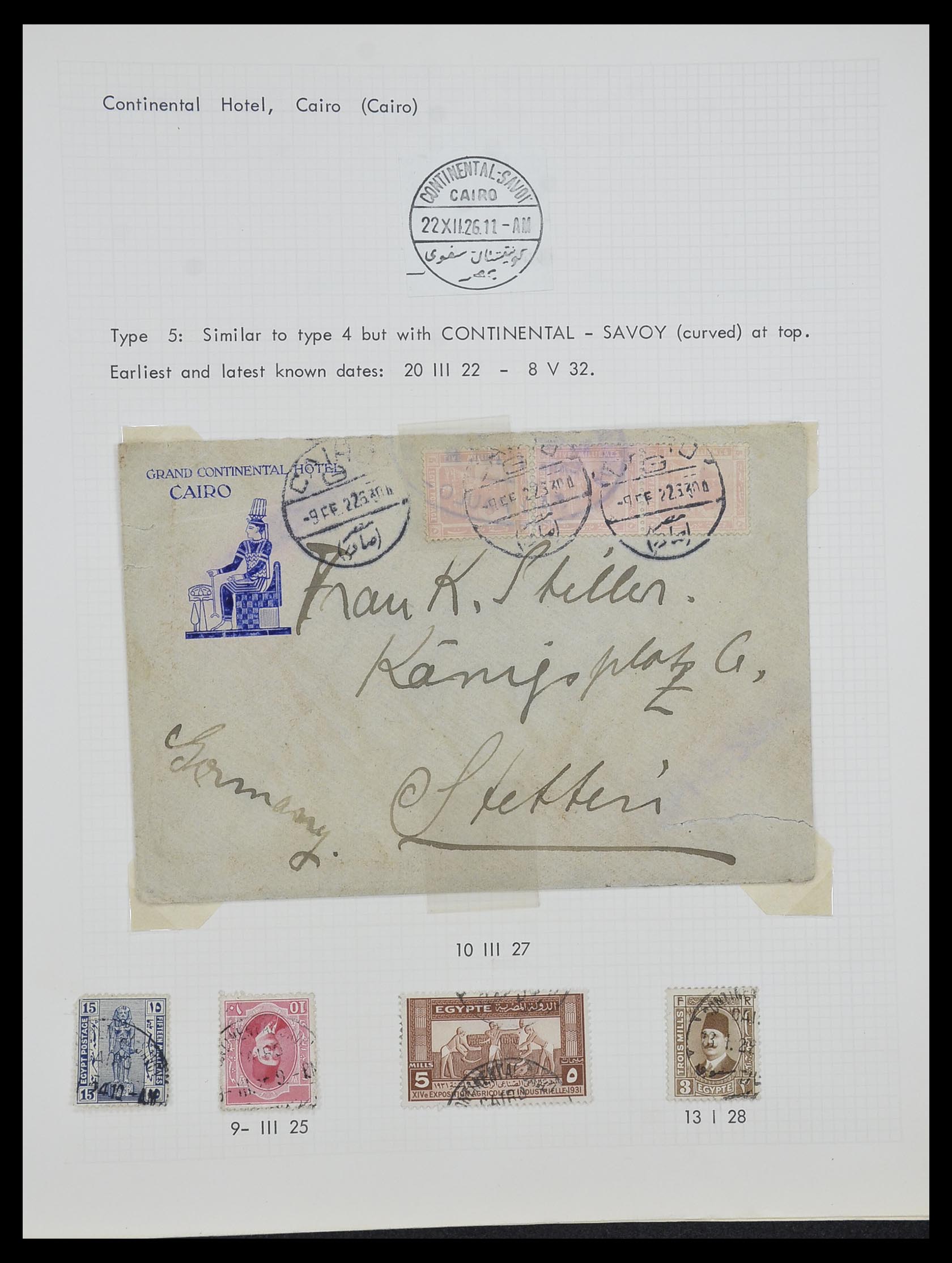 33994 007 - Postzegelverzameling 33994 Egypte hotel stempels 1900-1935.