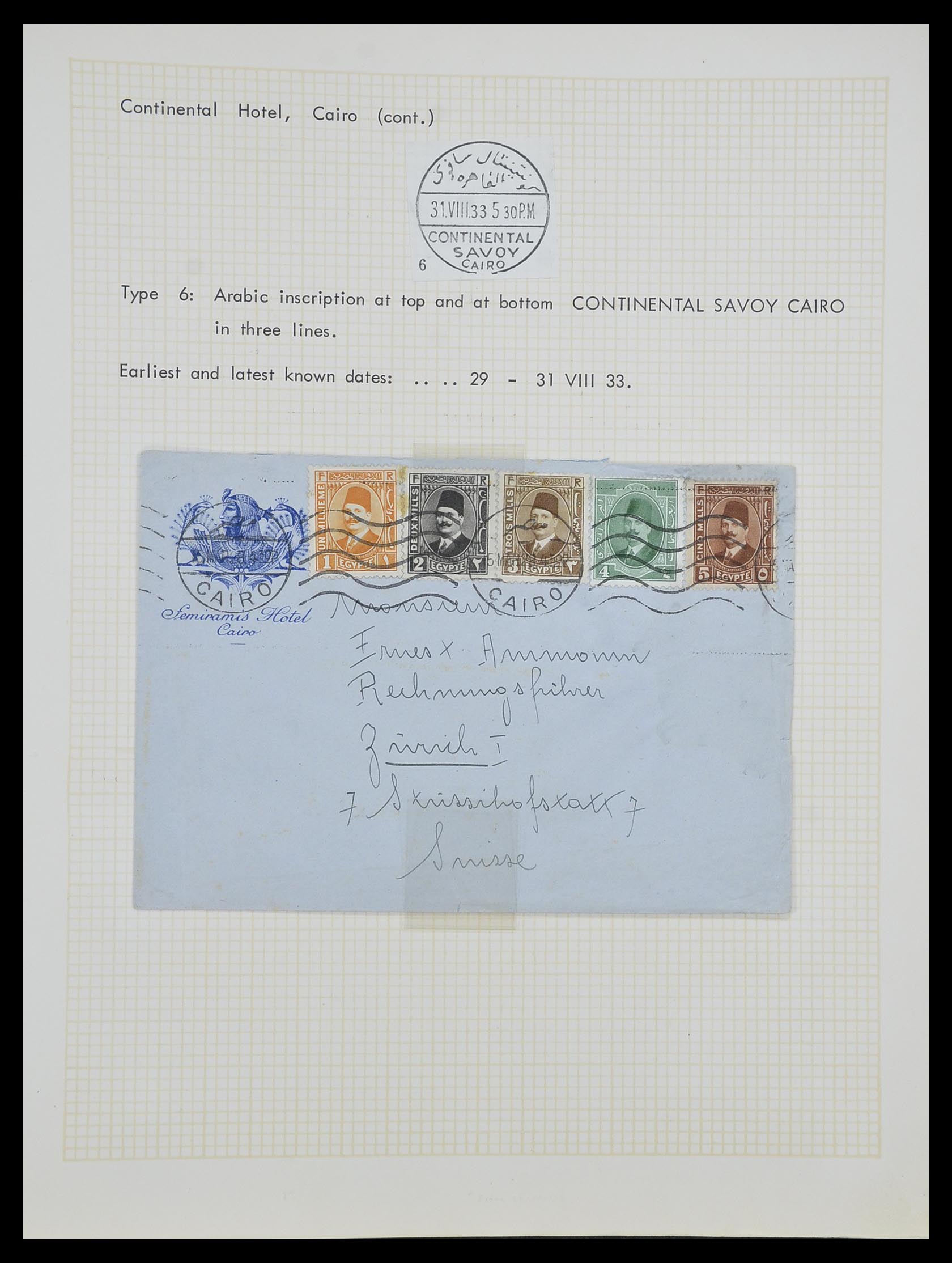 33994 008 - Postzegelverzameling 33994 Egypte hotel stempels 1900-1935.