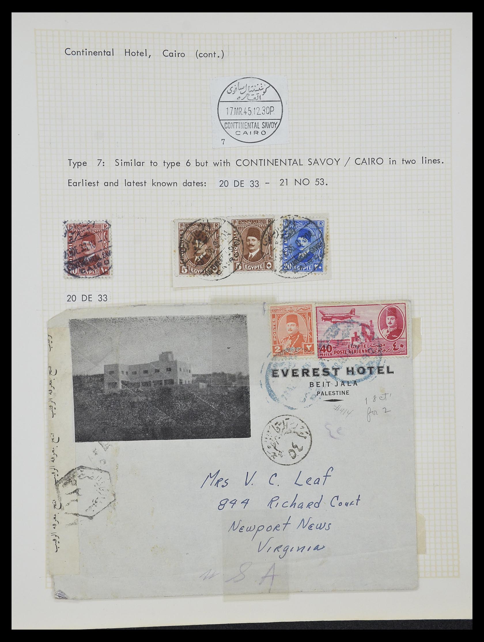 33994 009 - Postzegelverzameling 33994 Egypte hotel stempels 1900-1935.