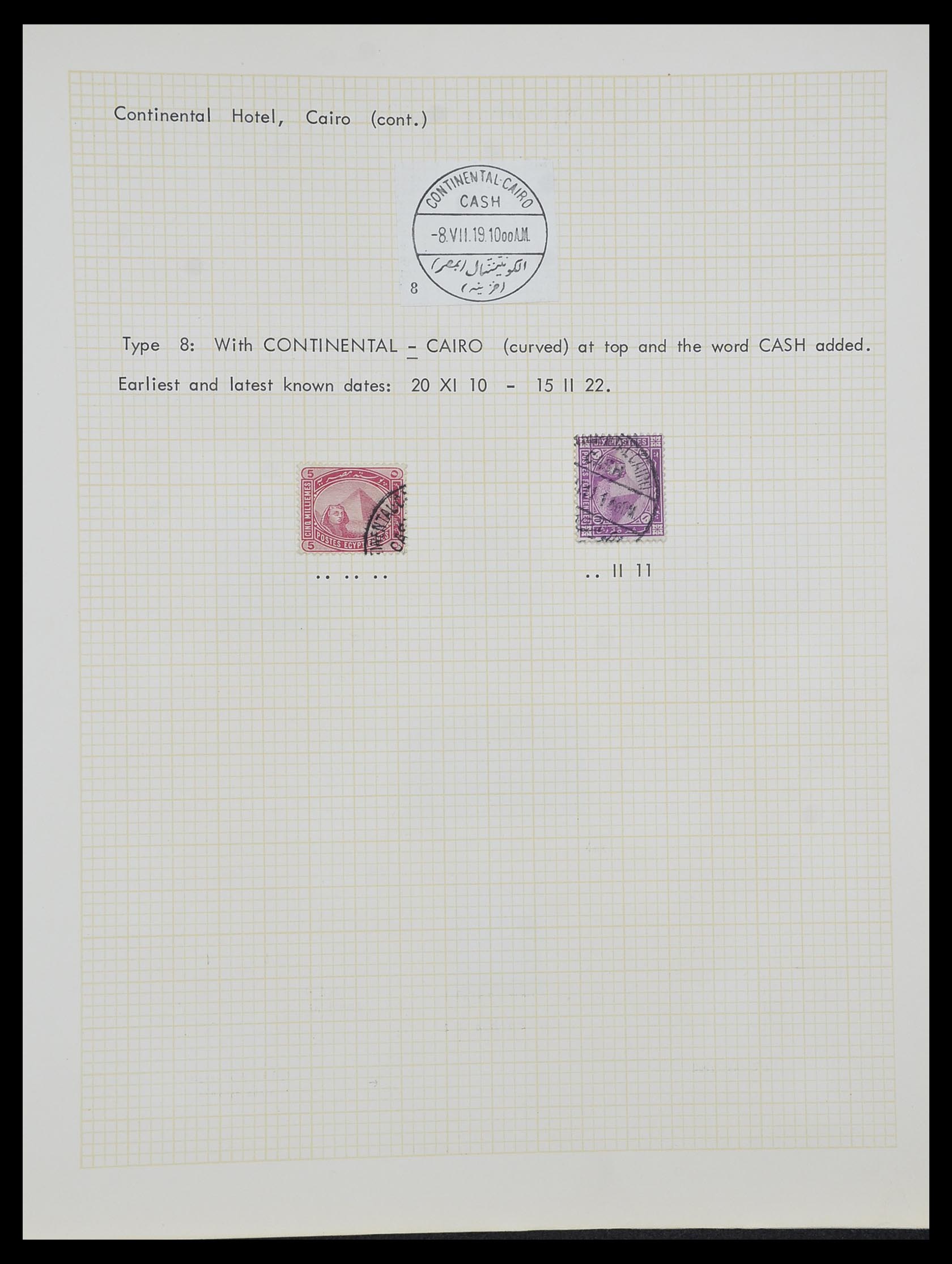 33994 011 - Postzegelverzameling 33994 Egypte hotel stempels 1900-1935.