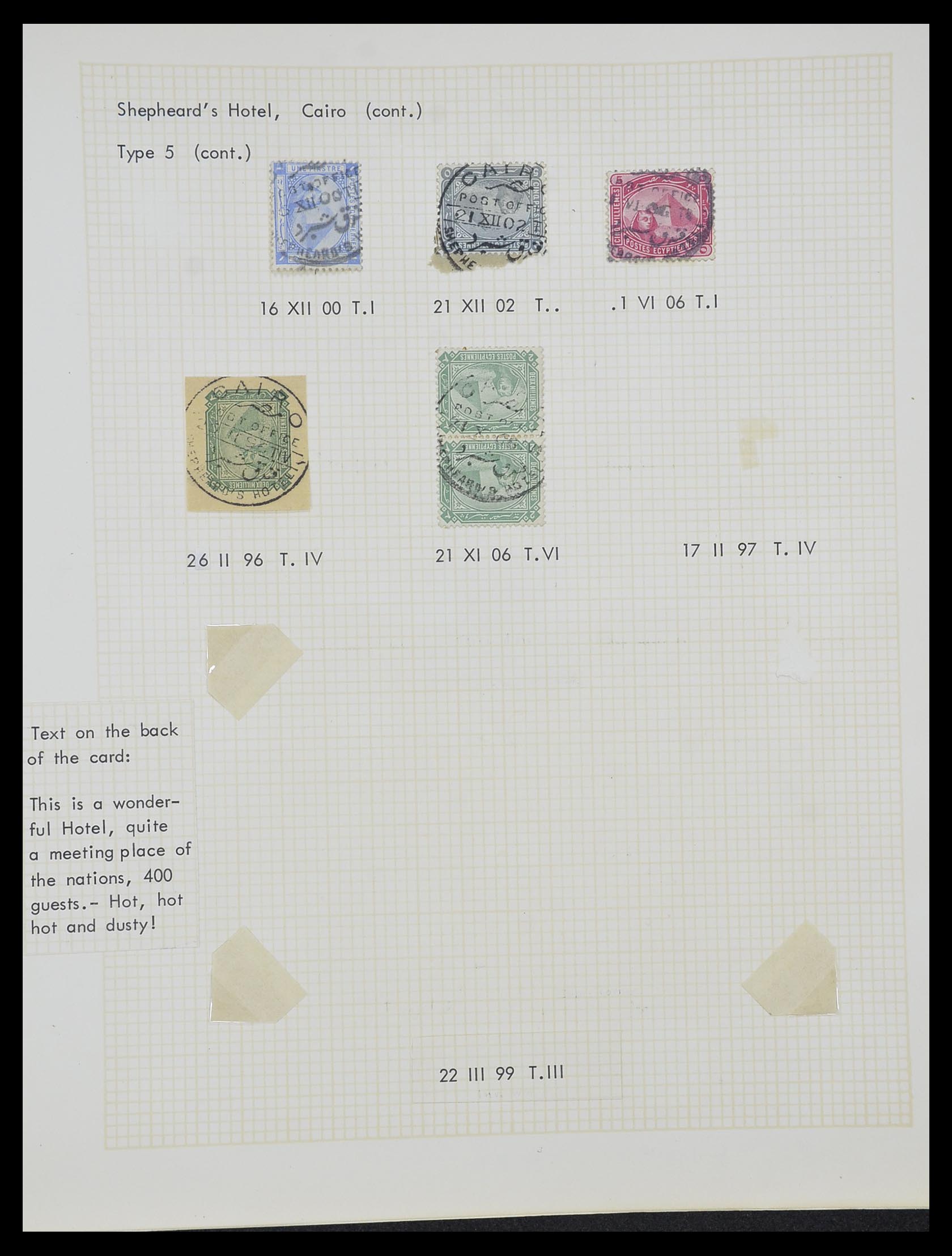 33994 022 - Postzegelverzameling 33994 Egypte hotel stempels 1900-1935.