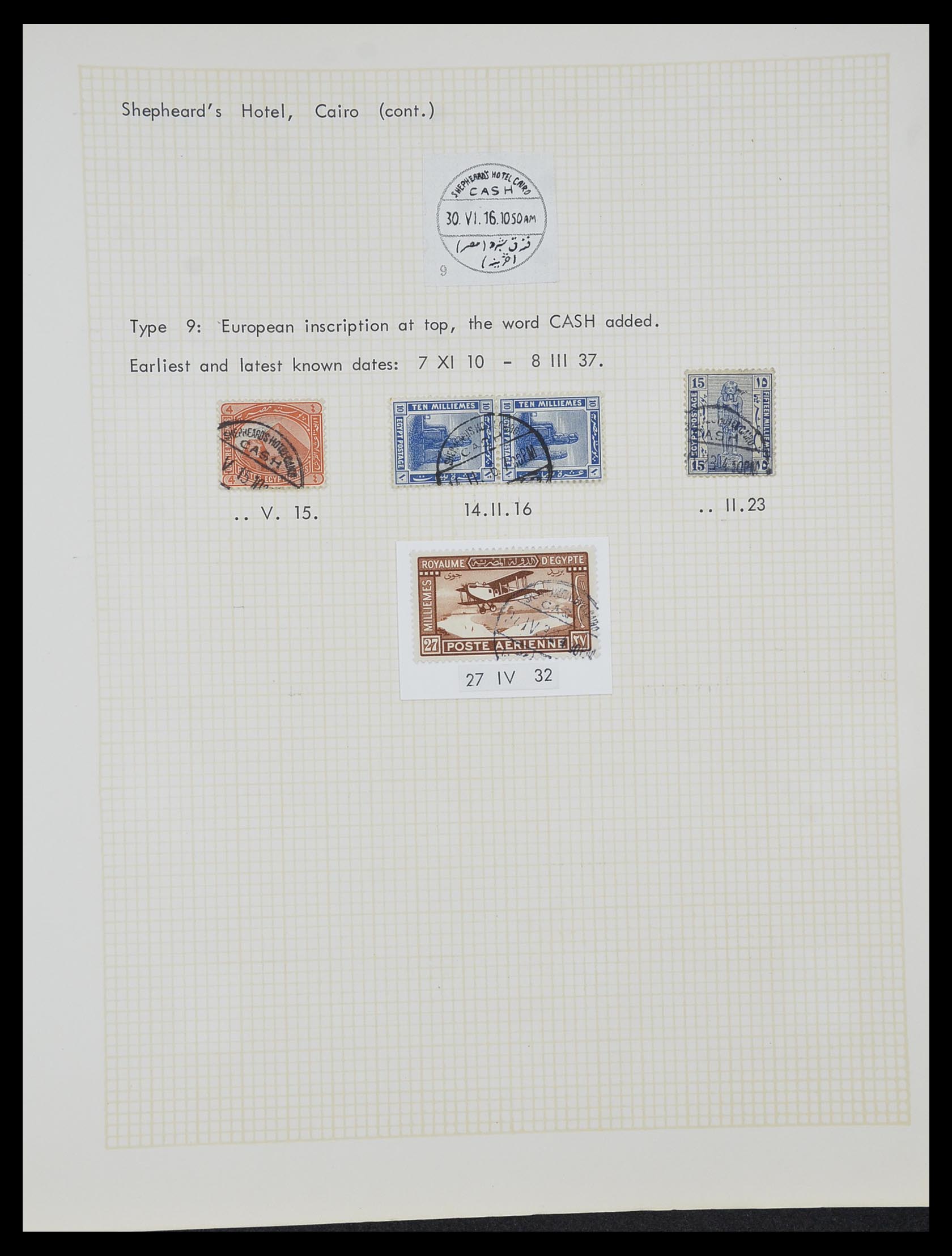 33994 027 - Postzegelverzameling 33994 Egypte hotel stempels 1900-1935.