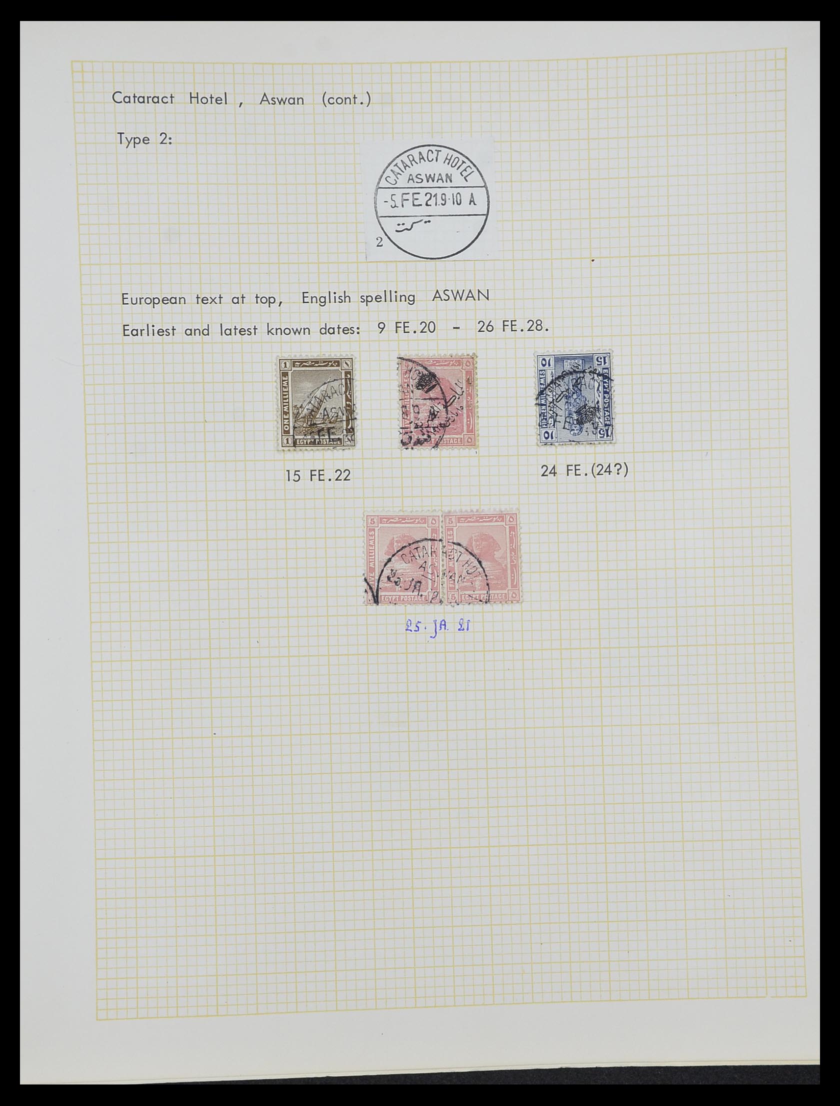33994 029 - Postzegelverzameling 33994 Egypte hotel stempels 1900-1935.