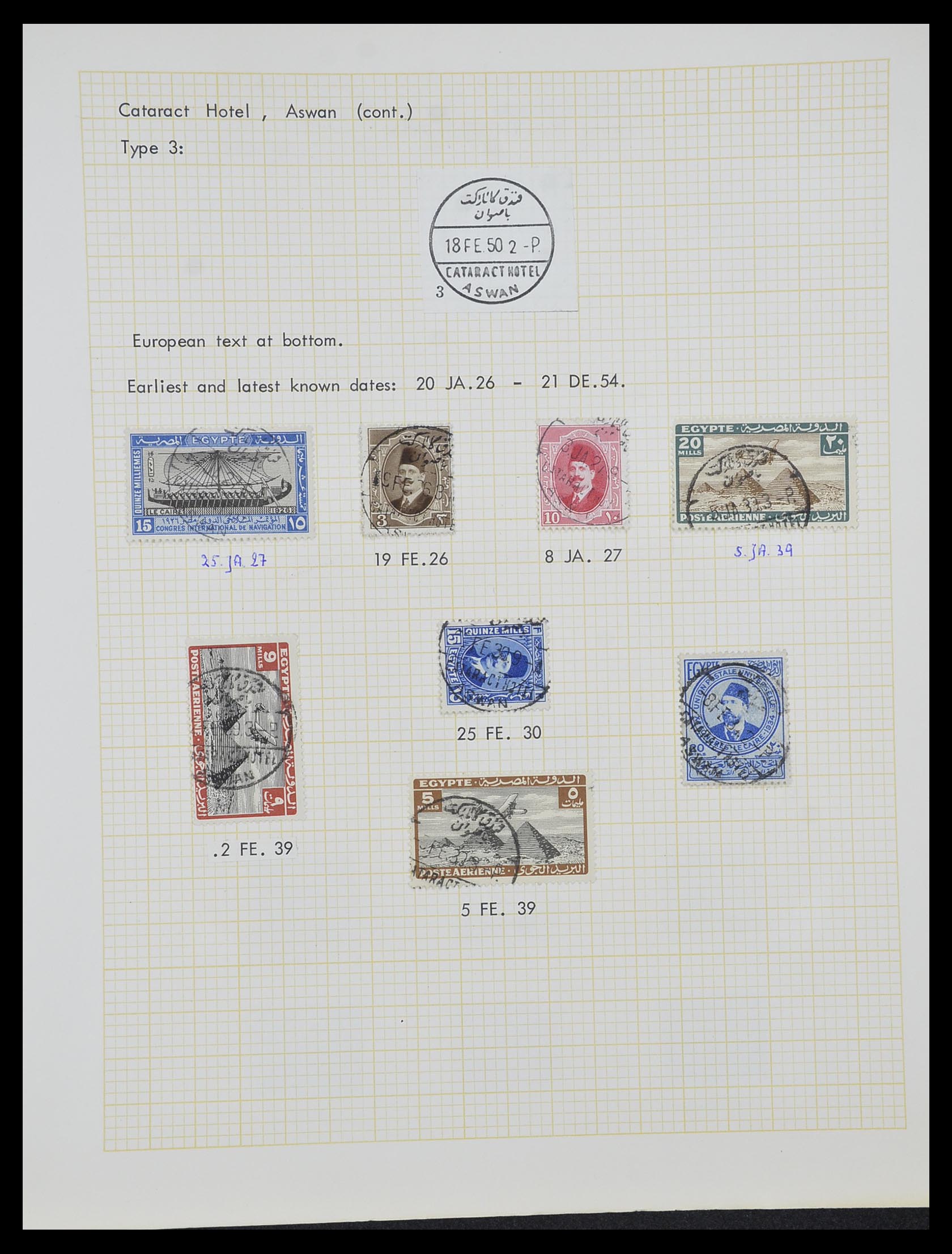 33994 030 - Postzegelverzameling 33994 Egypte hotel stempels 1900-1935.