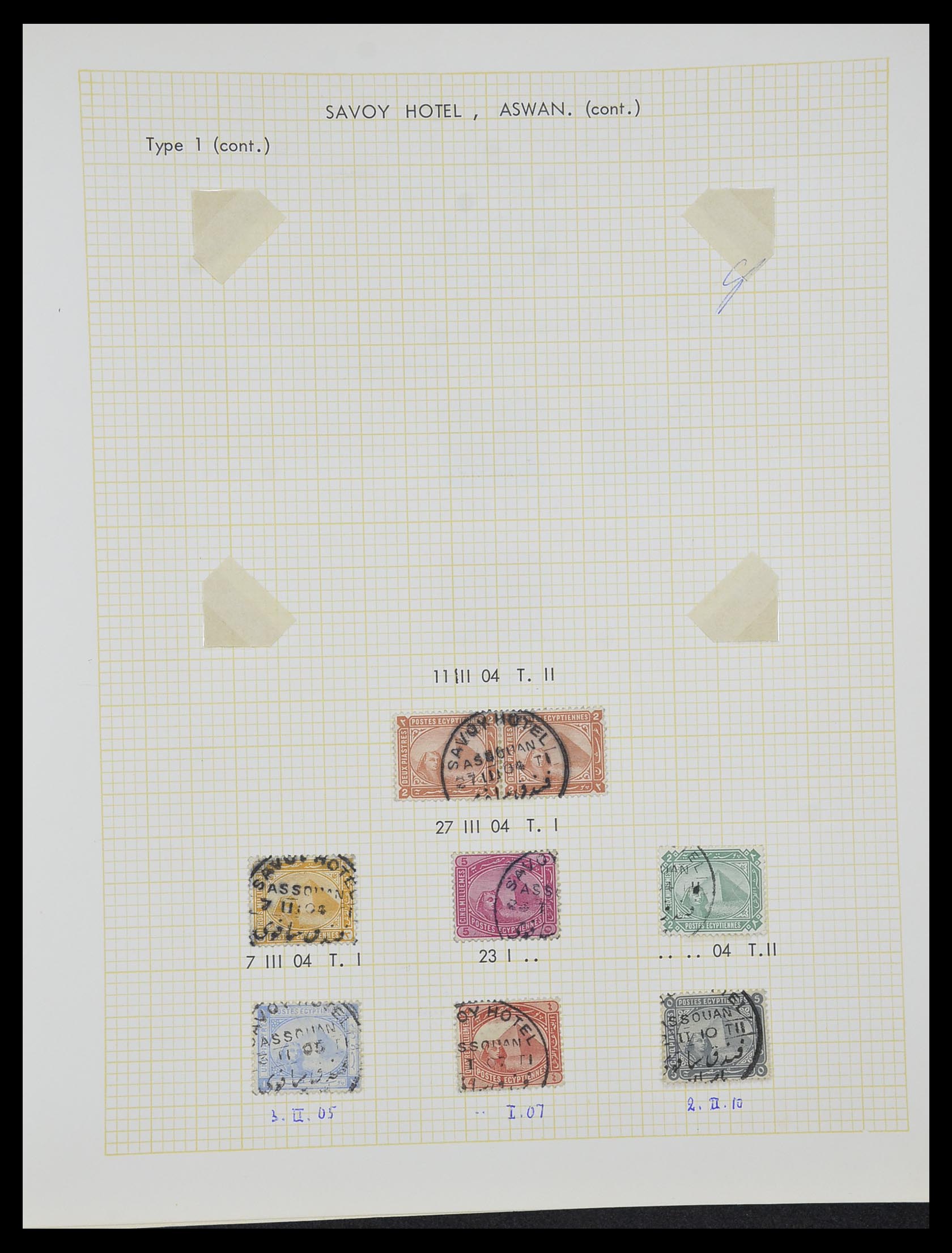 33994 031 - Postzegelverzameling 33994 Egypte hotel stempels 1900-1935.