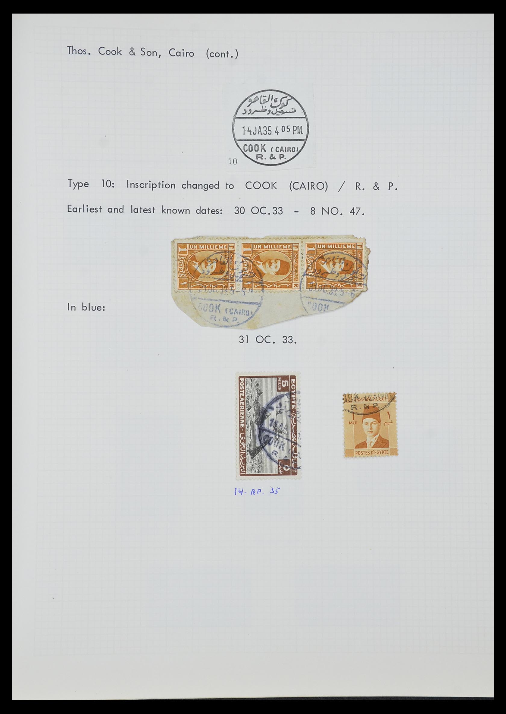 33994 045 - Postzegelverzameling 33994 Egypte hotel stempels 1900-1935.