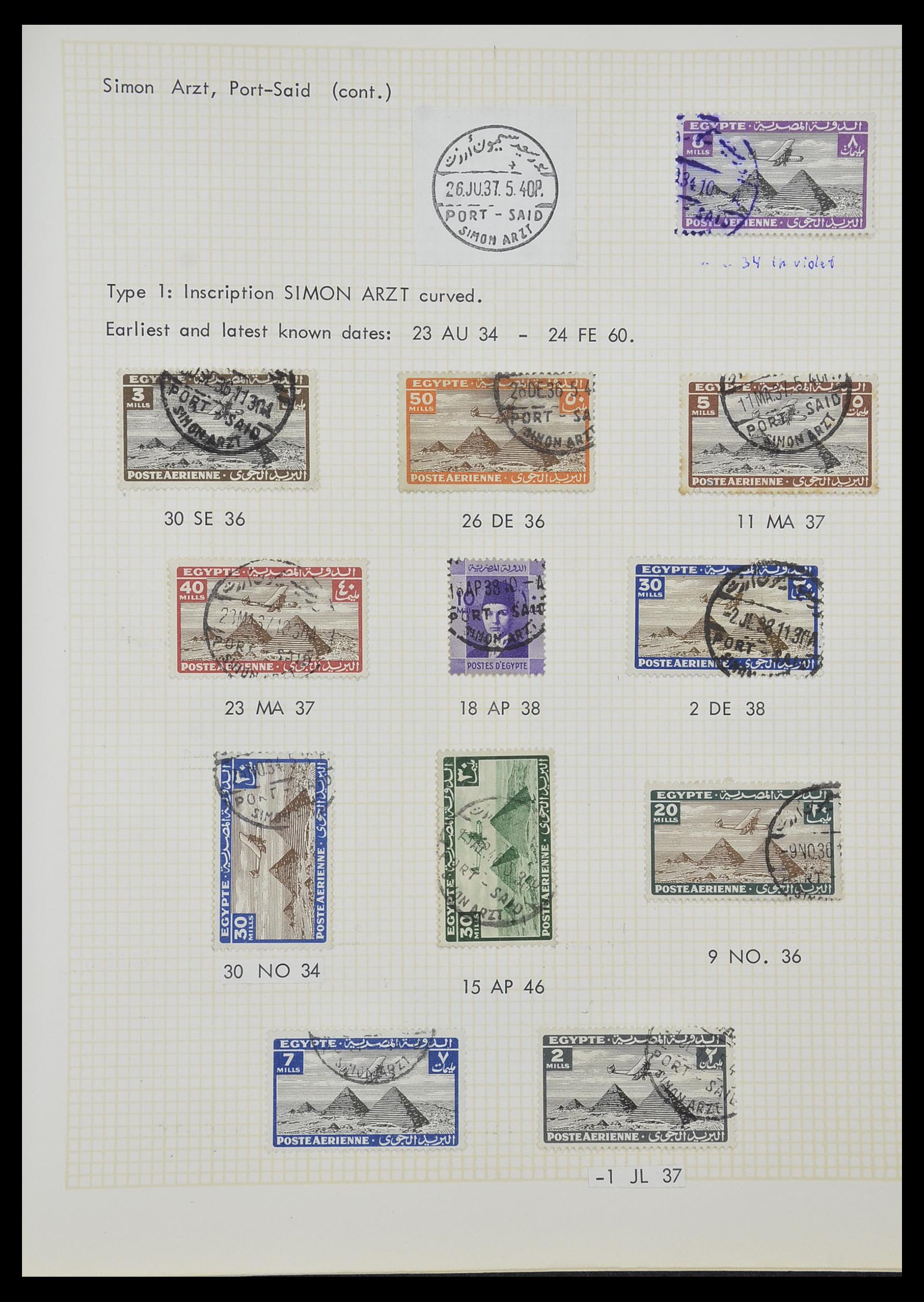 33994 046 - Postzegelverzameling 33994 Egypte hotel stempels 1900-1935.