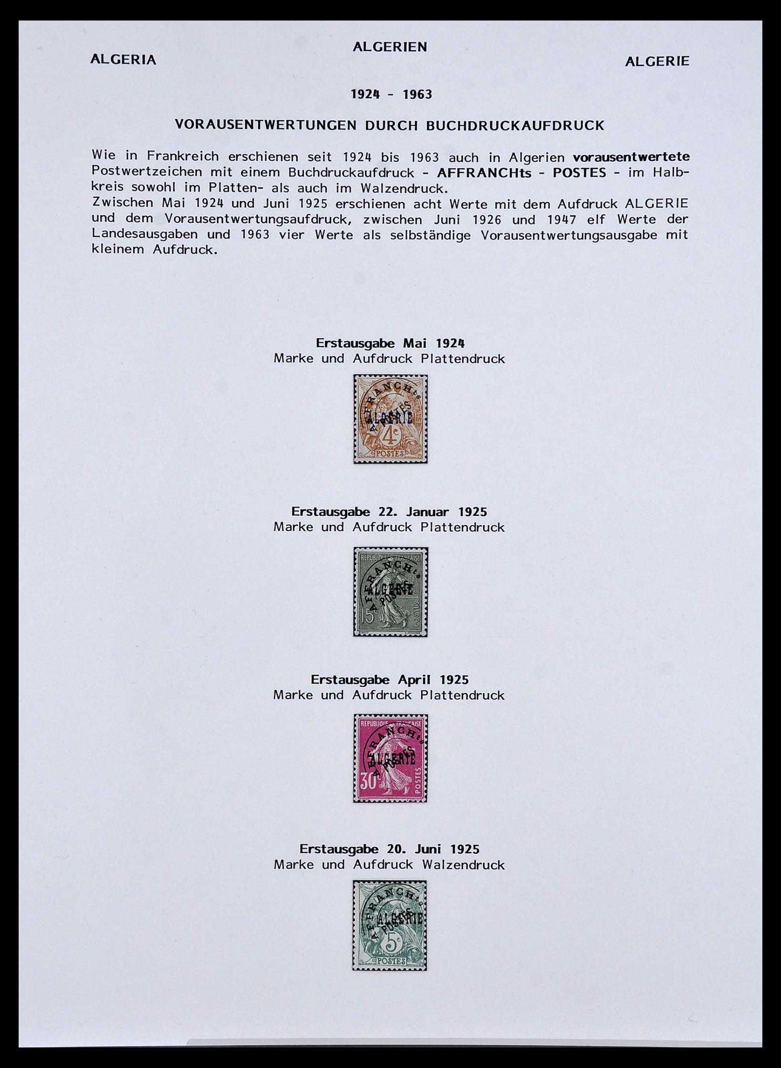 34076 001 - Postzegelverzameling 34076 Algerije voorafstempelingen 1924-1963.