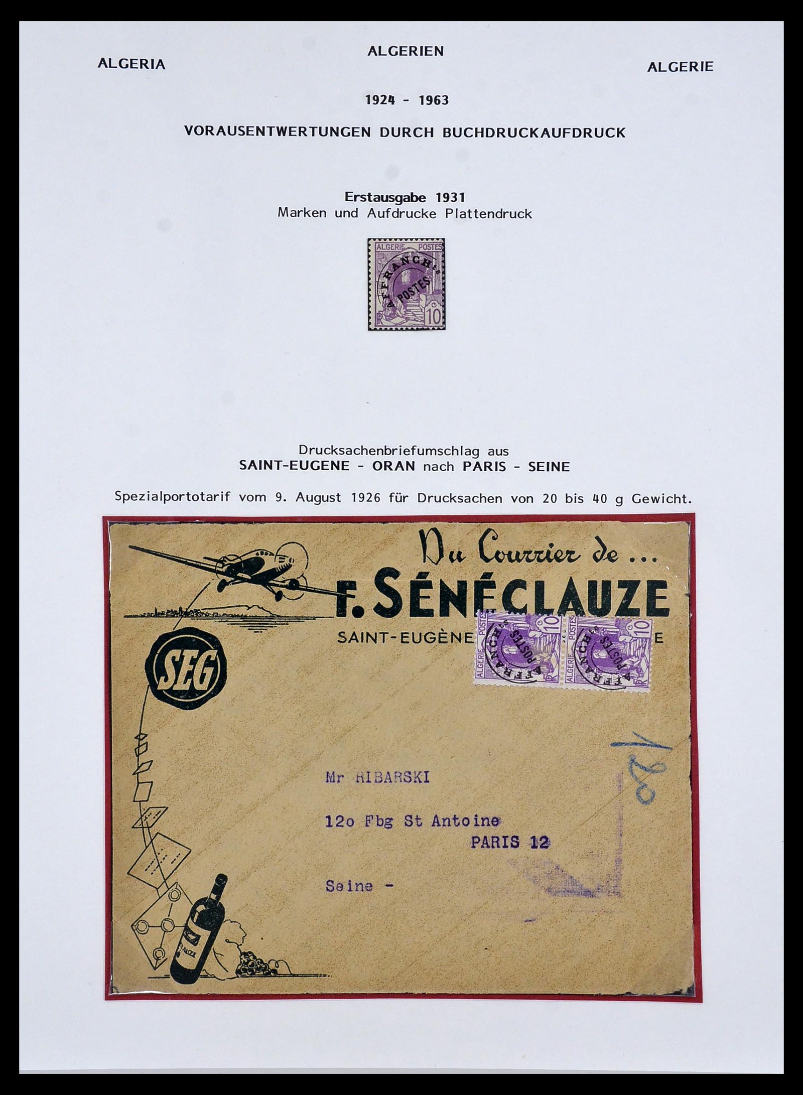 34076 003 - Postzegelverzameling 34076 Algerije voorafstempelingen 1924-1963.