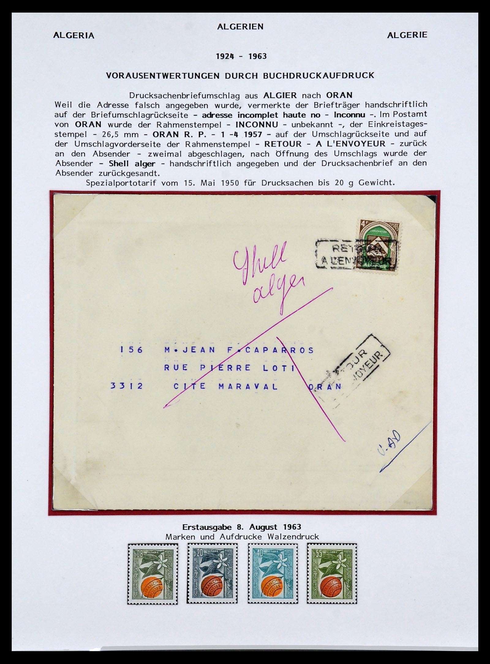 34076 004 - Postzegelverzameling 34076 Algerije voorafstempelingen 1924-1963.