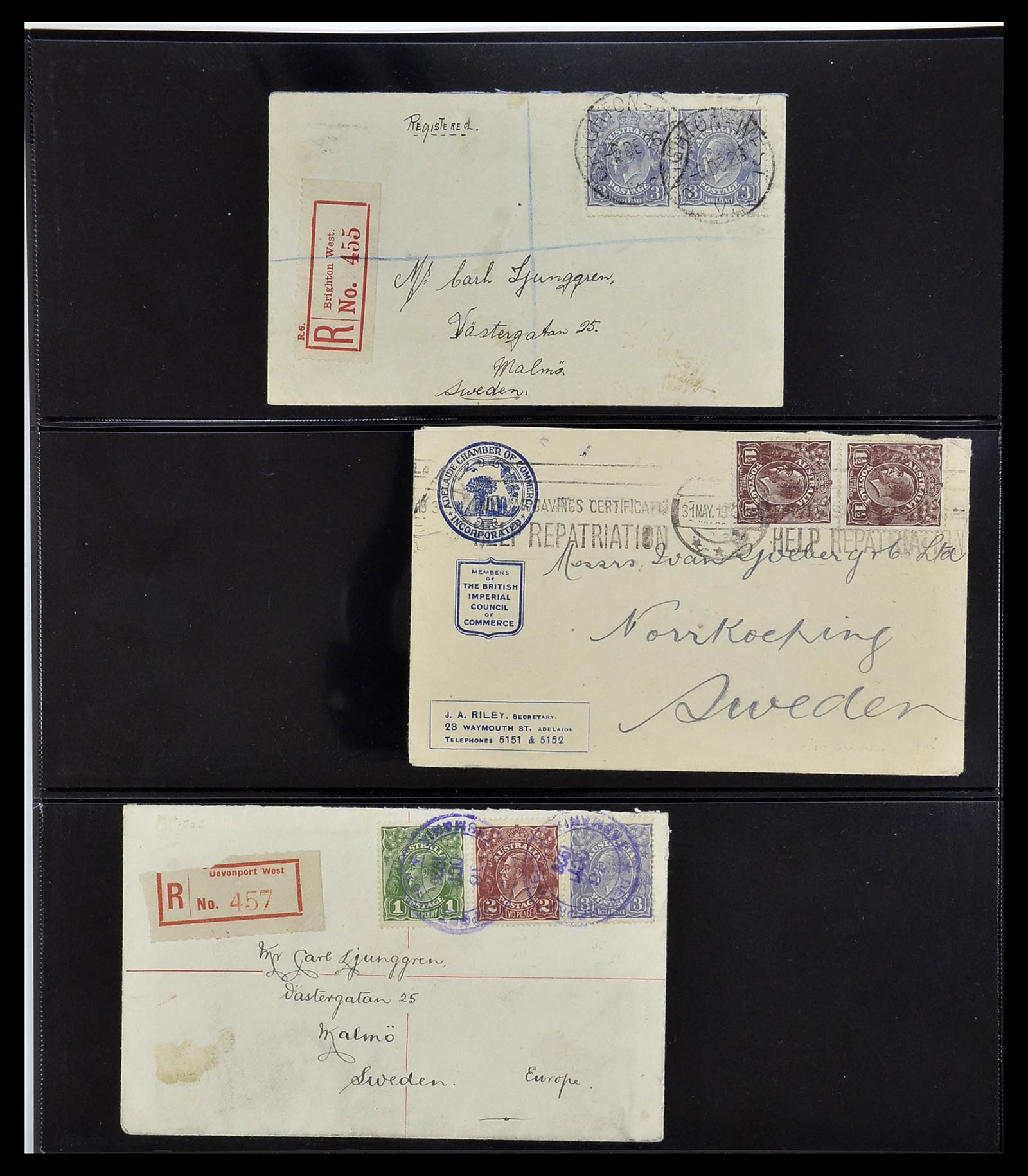 34114 004 - Postzegelverzameling 34114 Australië brieven 1914-1936.