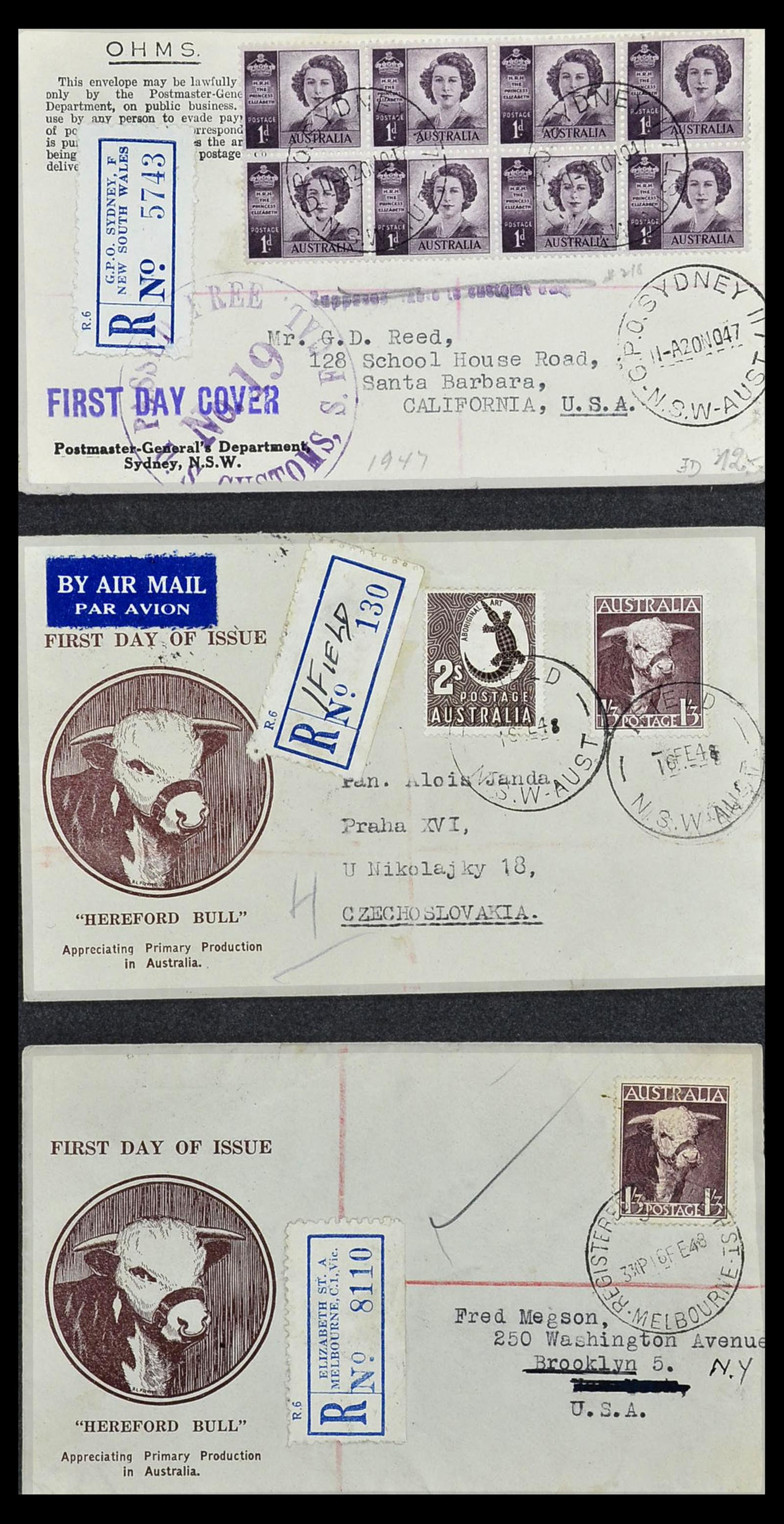 34118 005 - Postzegelverzameling 34118 Australië FDC's 1944-1952.