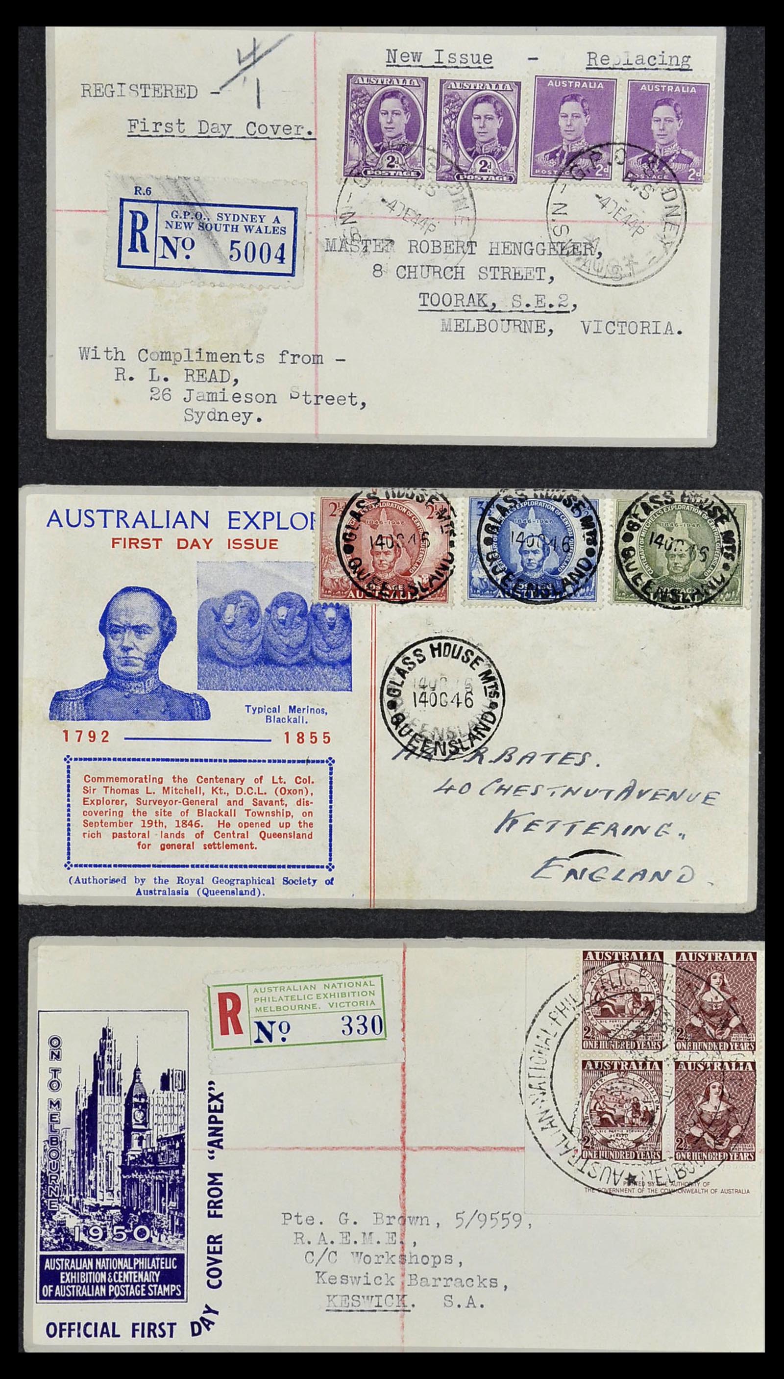34118 011 - Postzegelverzameling 34118 Australië FDC's 1944-1952.