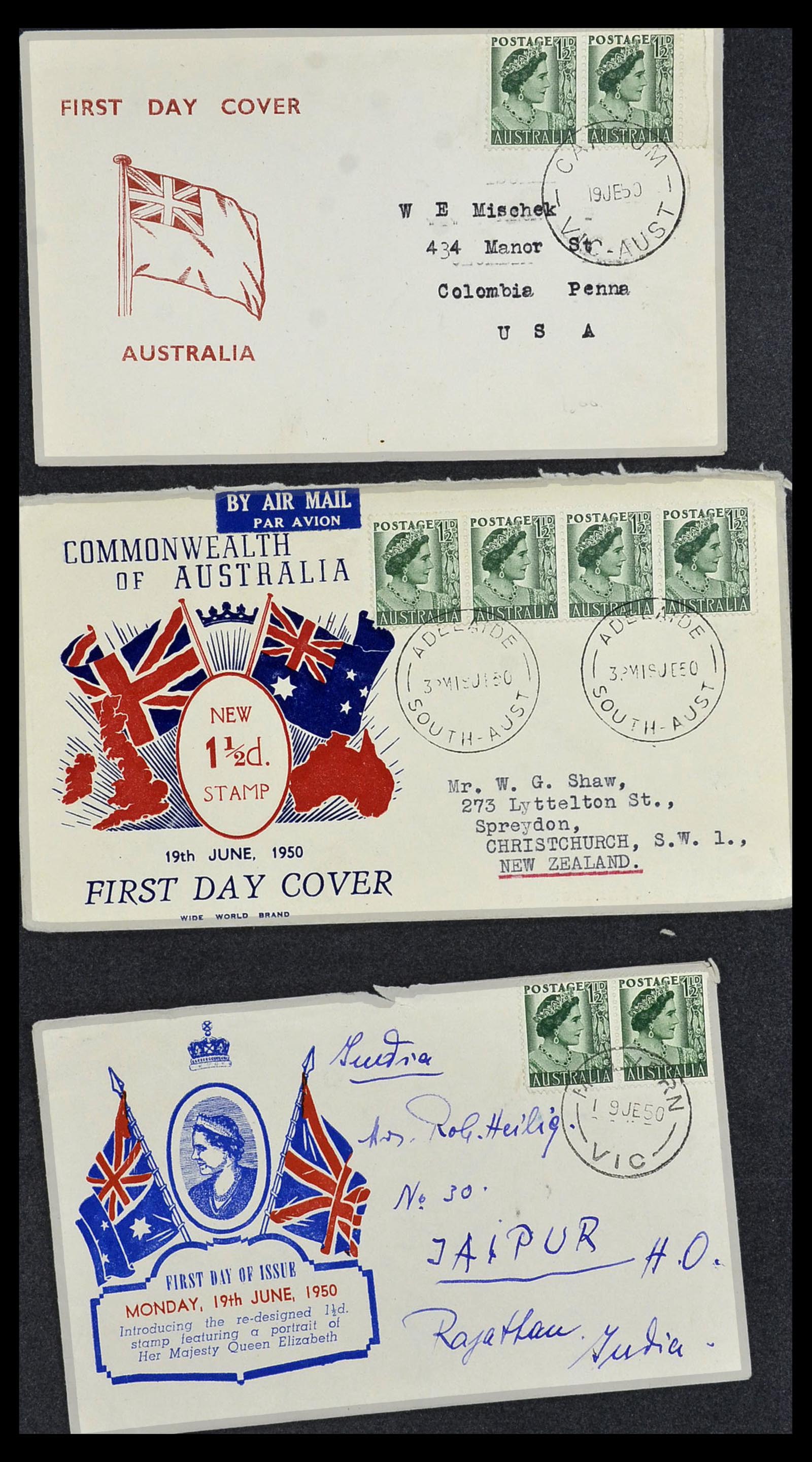 34118 022 - Postzegelverzameling 34118 Australië FDC's 1944-1952.