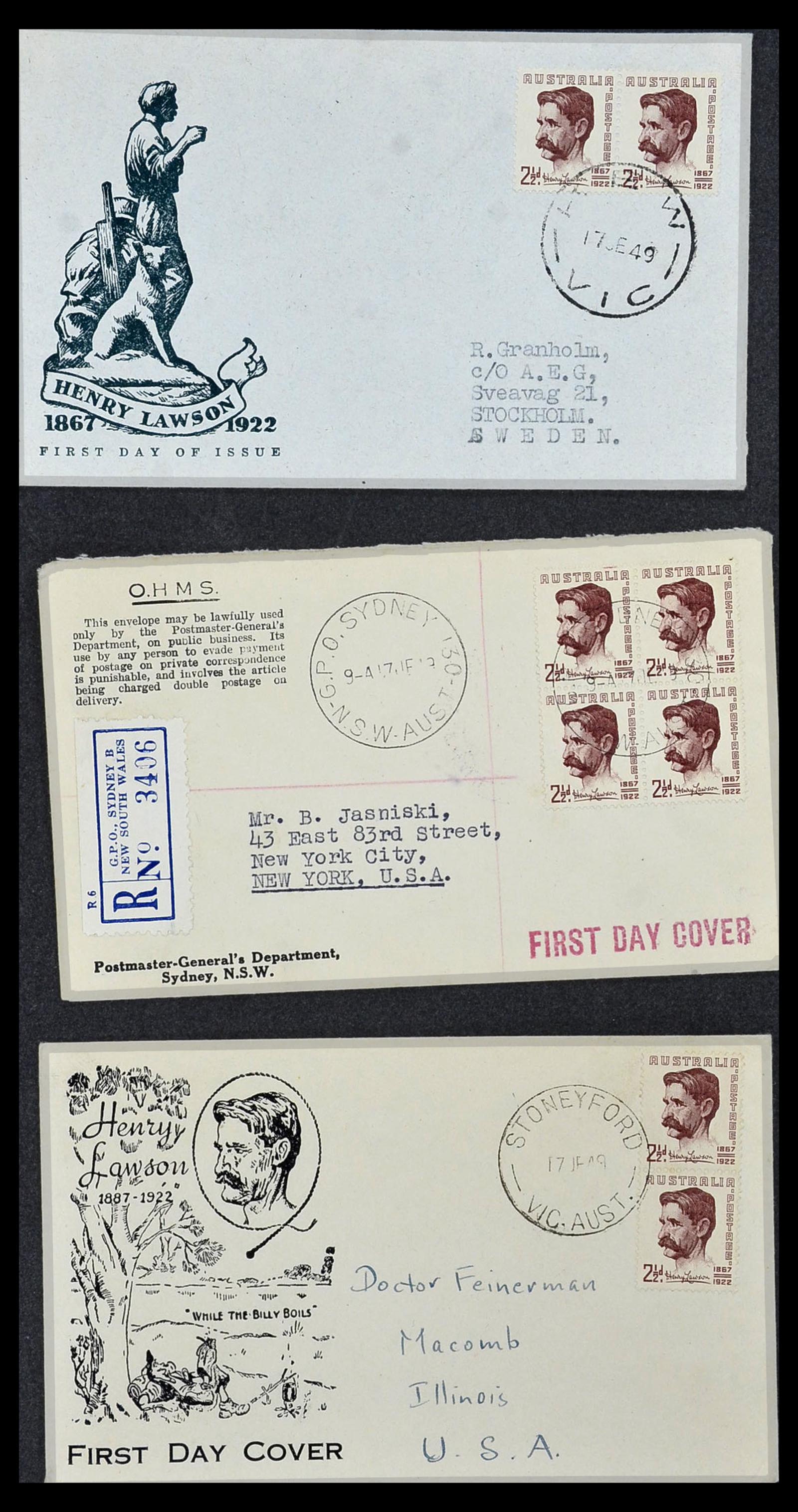 34118 029 - Postzegelverzameling 34118 Australië FDC's 1944-1952.