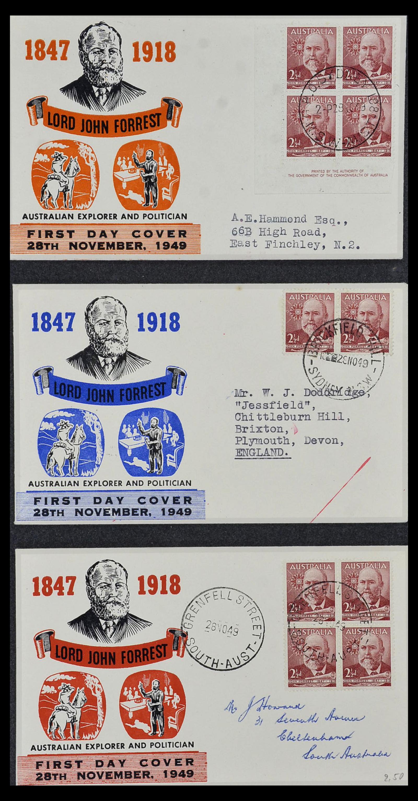 34118 036 - Postzegelverzameling 34118 Australië FDC's 1944-1952.
