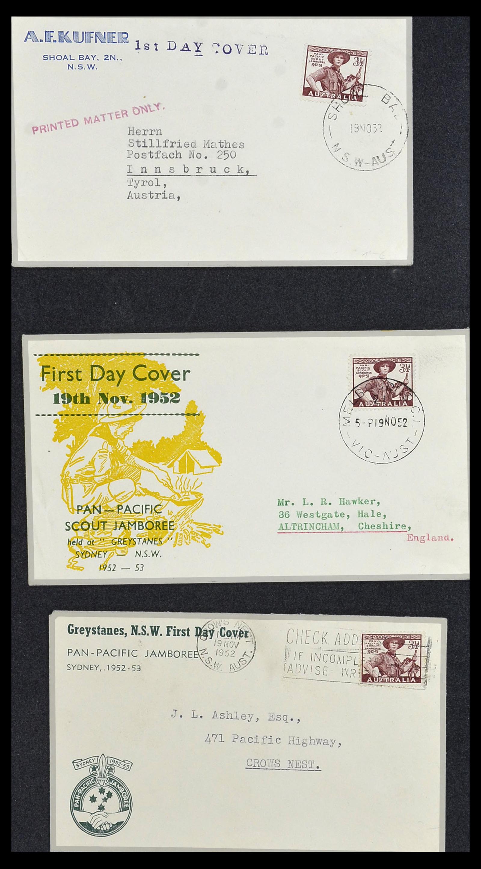 34118 072 - Postzegelverzameling 34118 Australië FDC's 1944-1952.