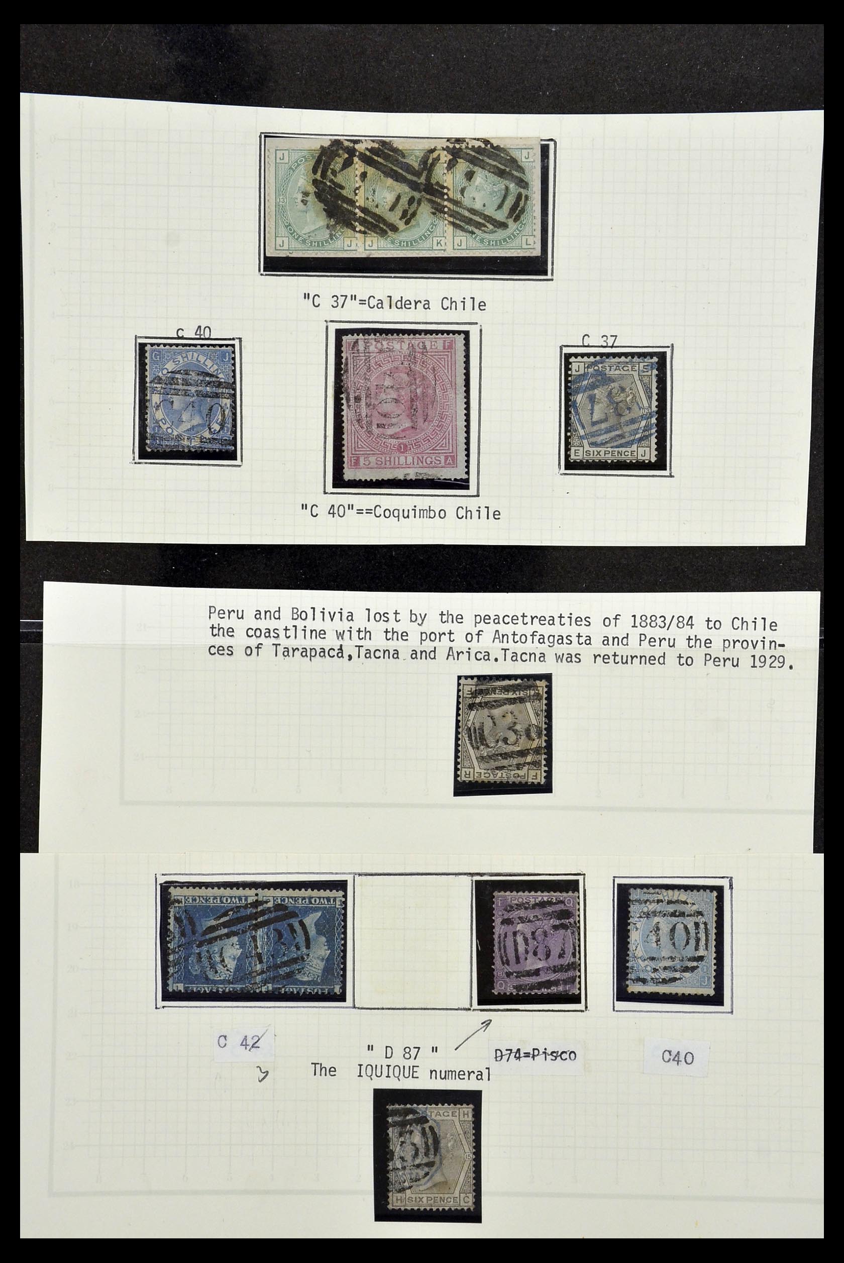 34125 001 - Stamp collection 34125 Great Britain used in Chile 1858-1878.
