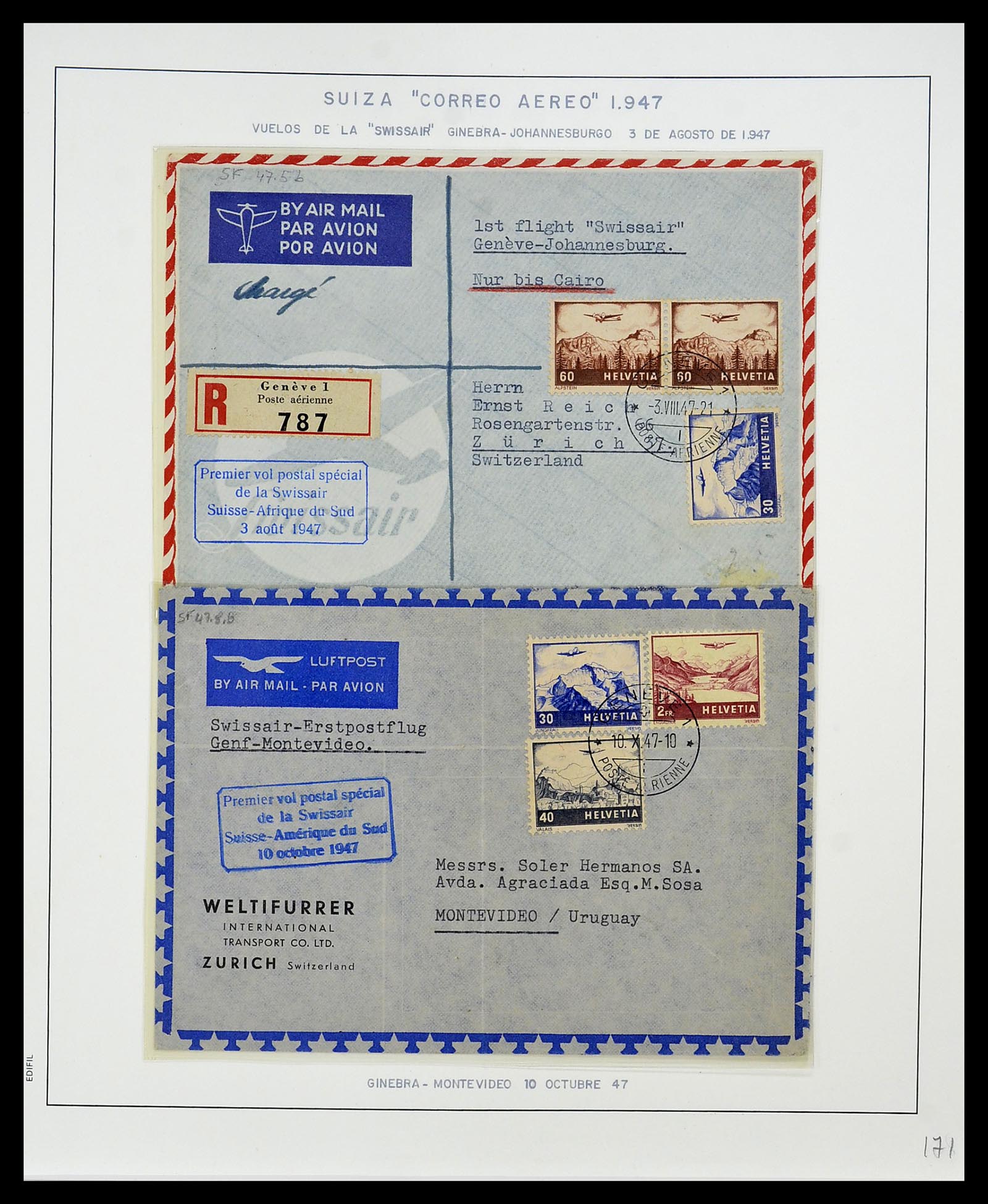 34137 045 - Postzegelverzameling 34137 Zwitserland luchtpostbrieven 1923-1963.