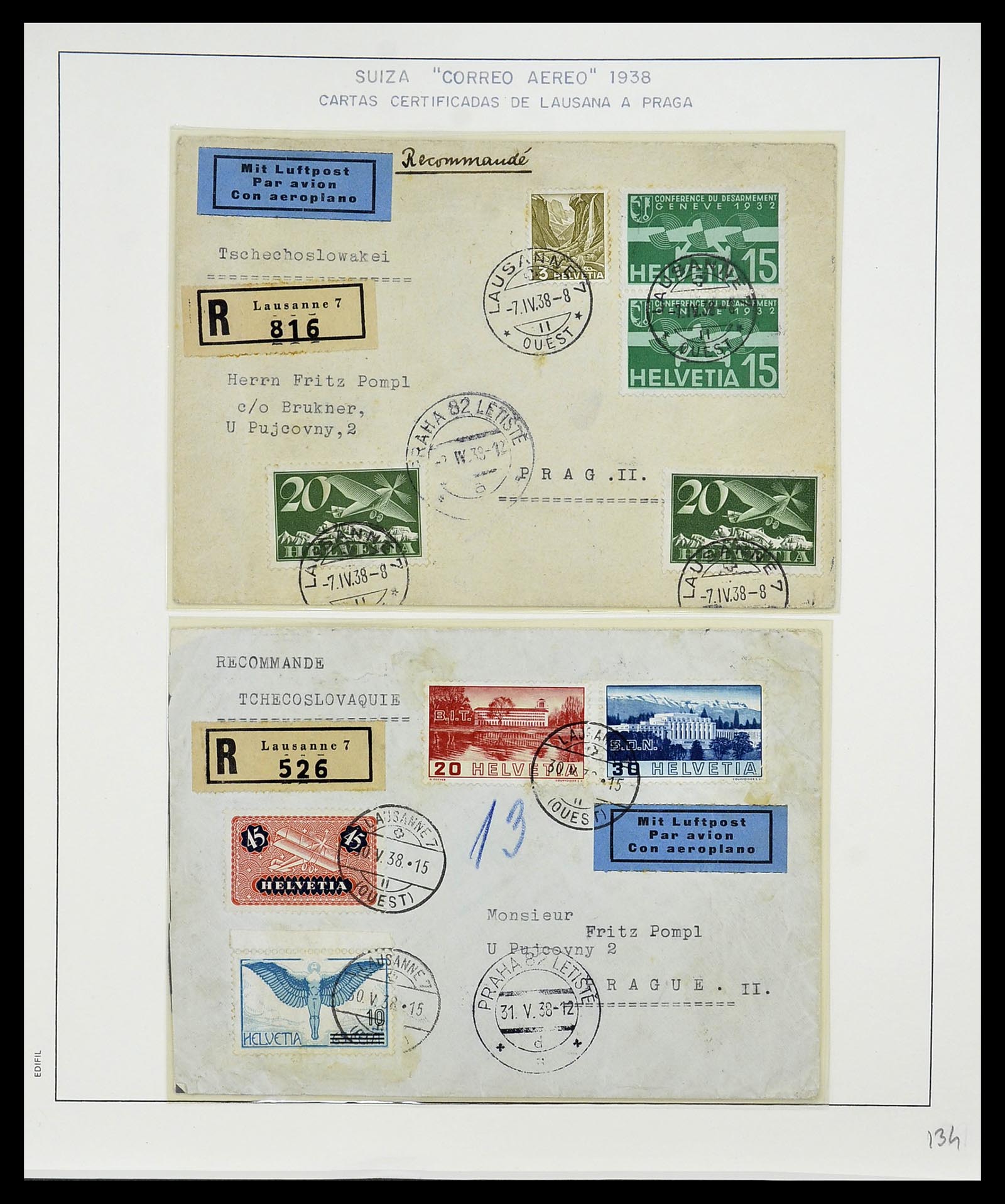 34137 072 - Stamp collection 34137 Switzerland airmail covers 1923-1963.