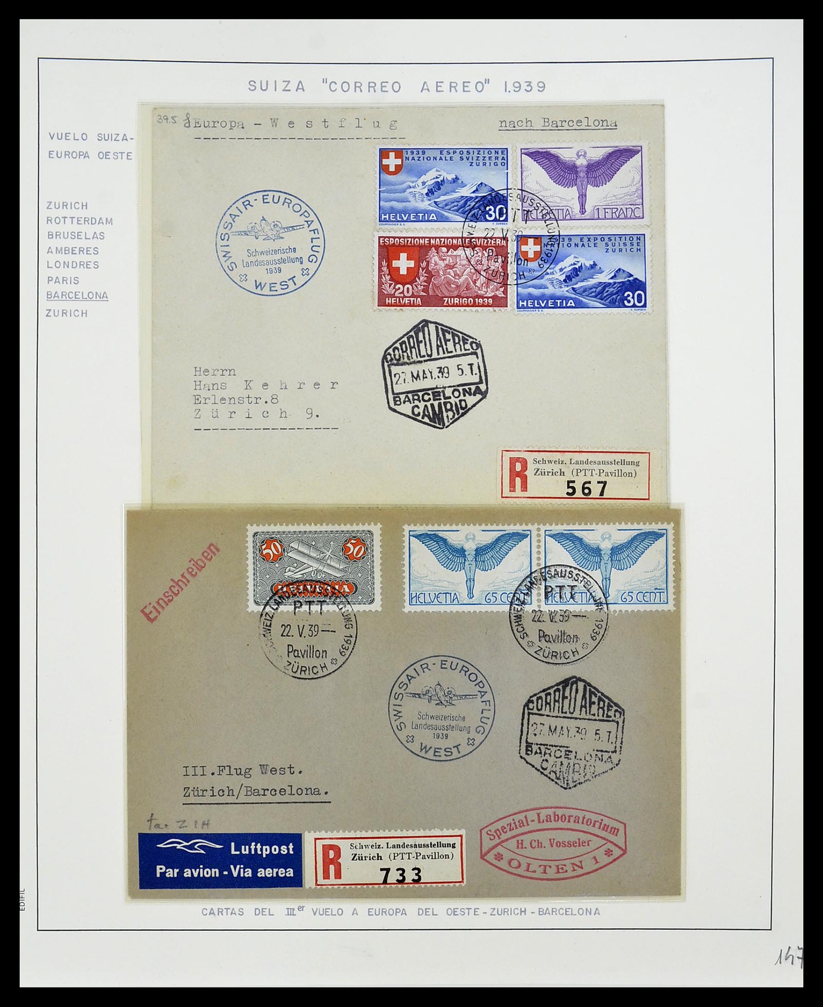 34137 085 - Stamp collection 34137 Switzerland airmail covers 1923-1963.