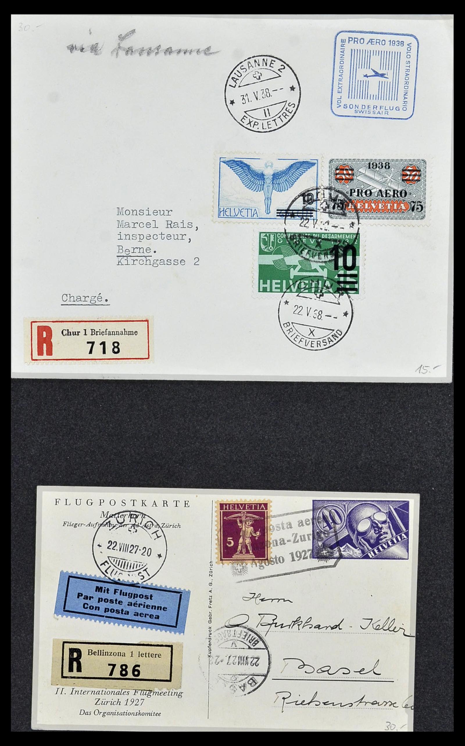 34141 003 - Postzegelverzameling 34141 Zwitserland luchtpost brieven 1920-1960.