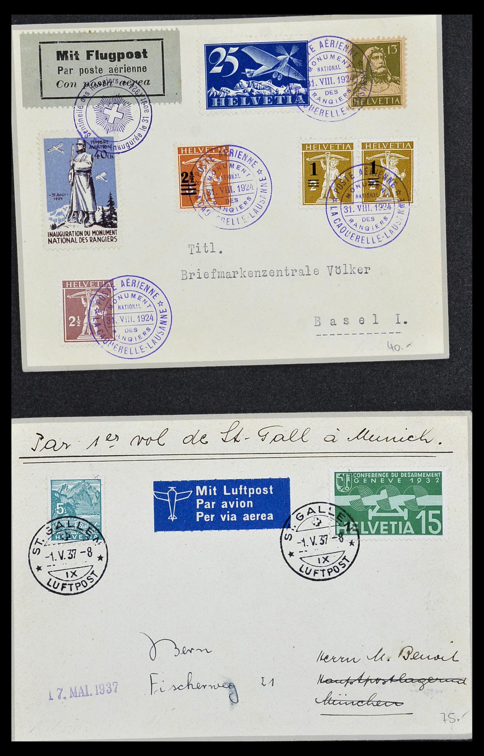 34141 011 - Postzegelverzameling 34141 Zwitserland luchtpost brieven 1920-1960.