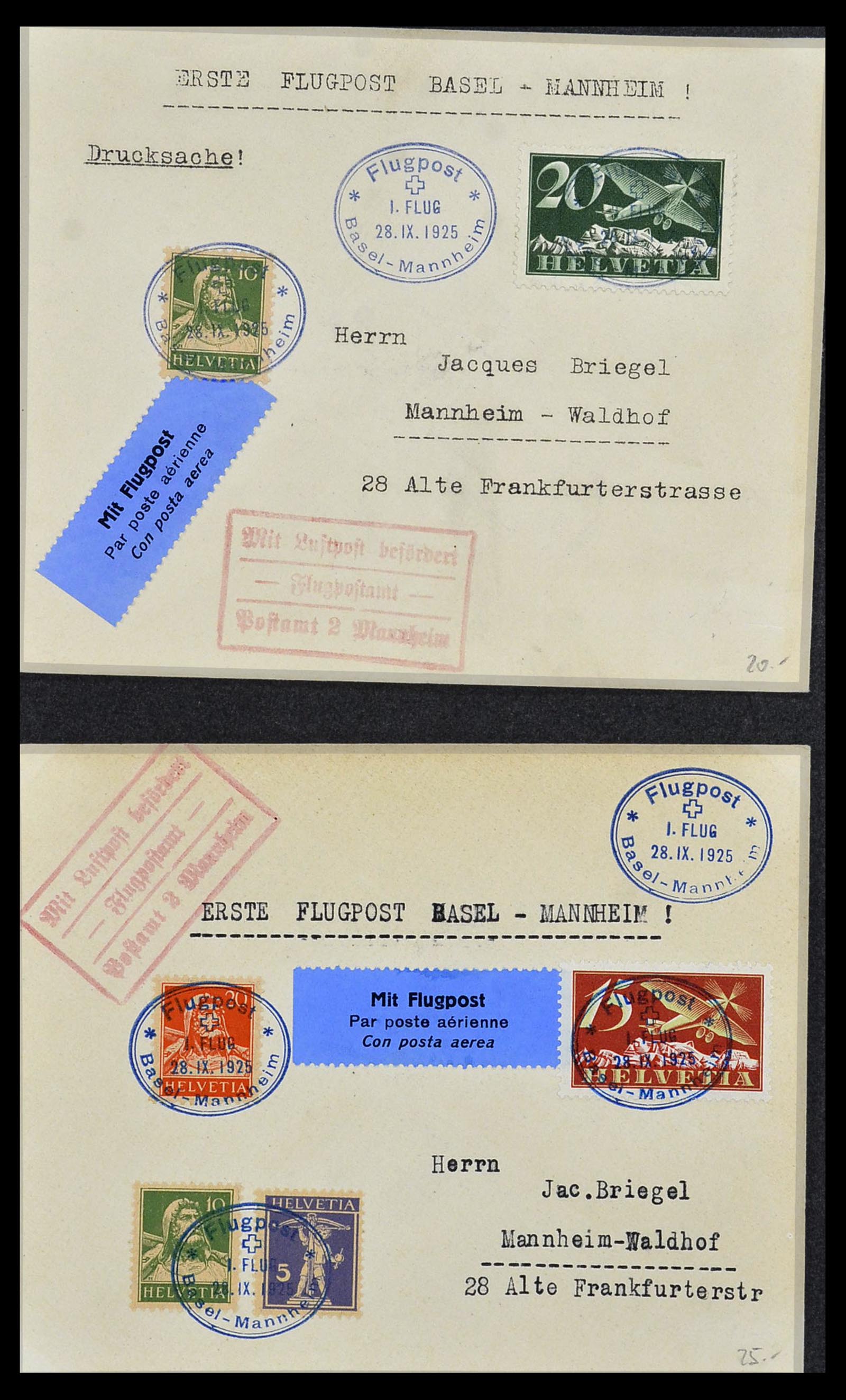 34141 012 - Postzegelverzameling 34141 Zwitserland luchtpost brieven 1920-1960.