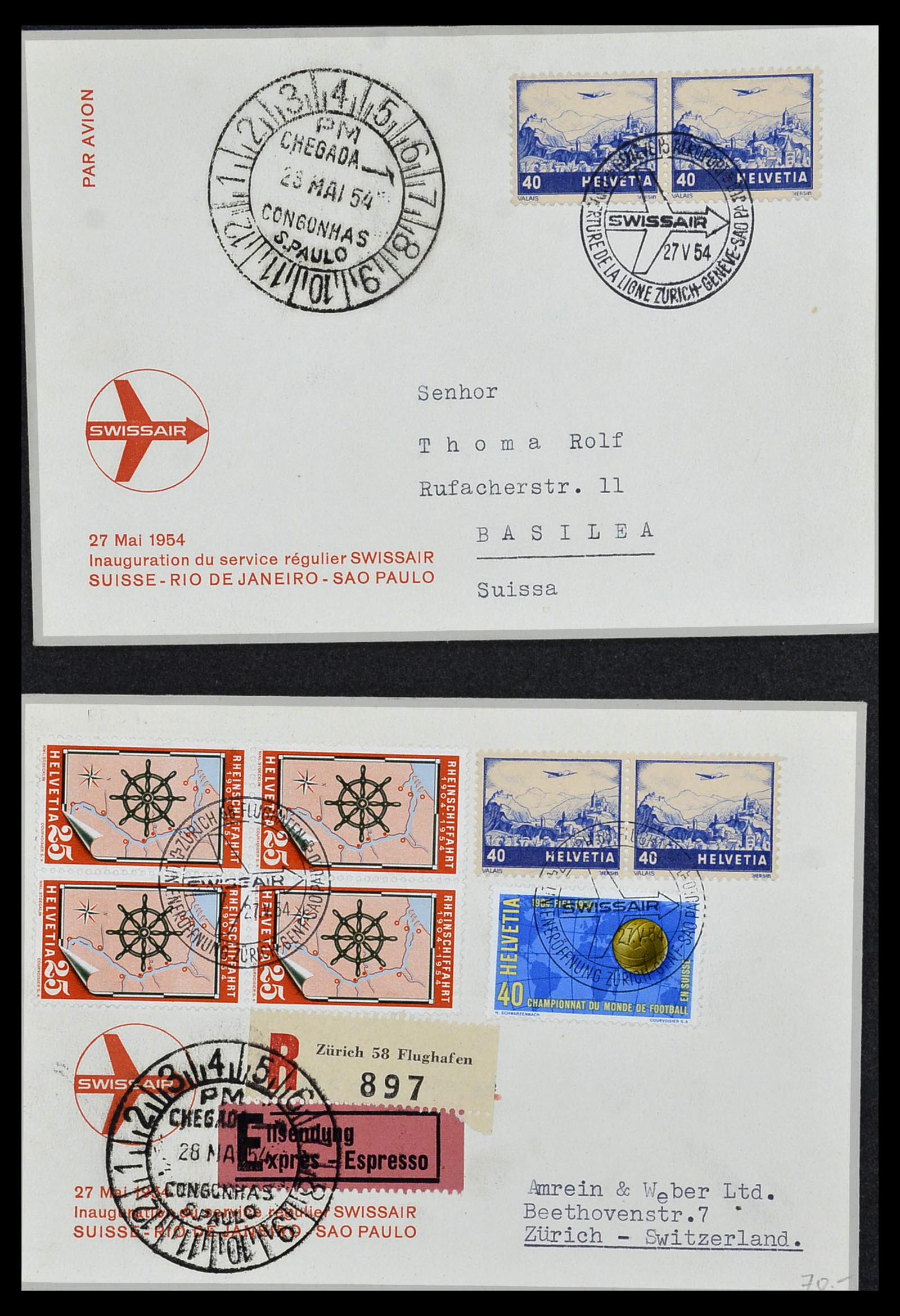 34141 014 - Postzegelverzameling 34141 Zwitserland luchtpost brieven 1920-1960.