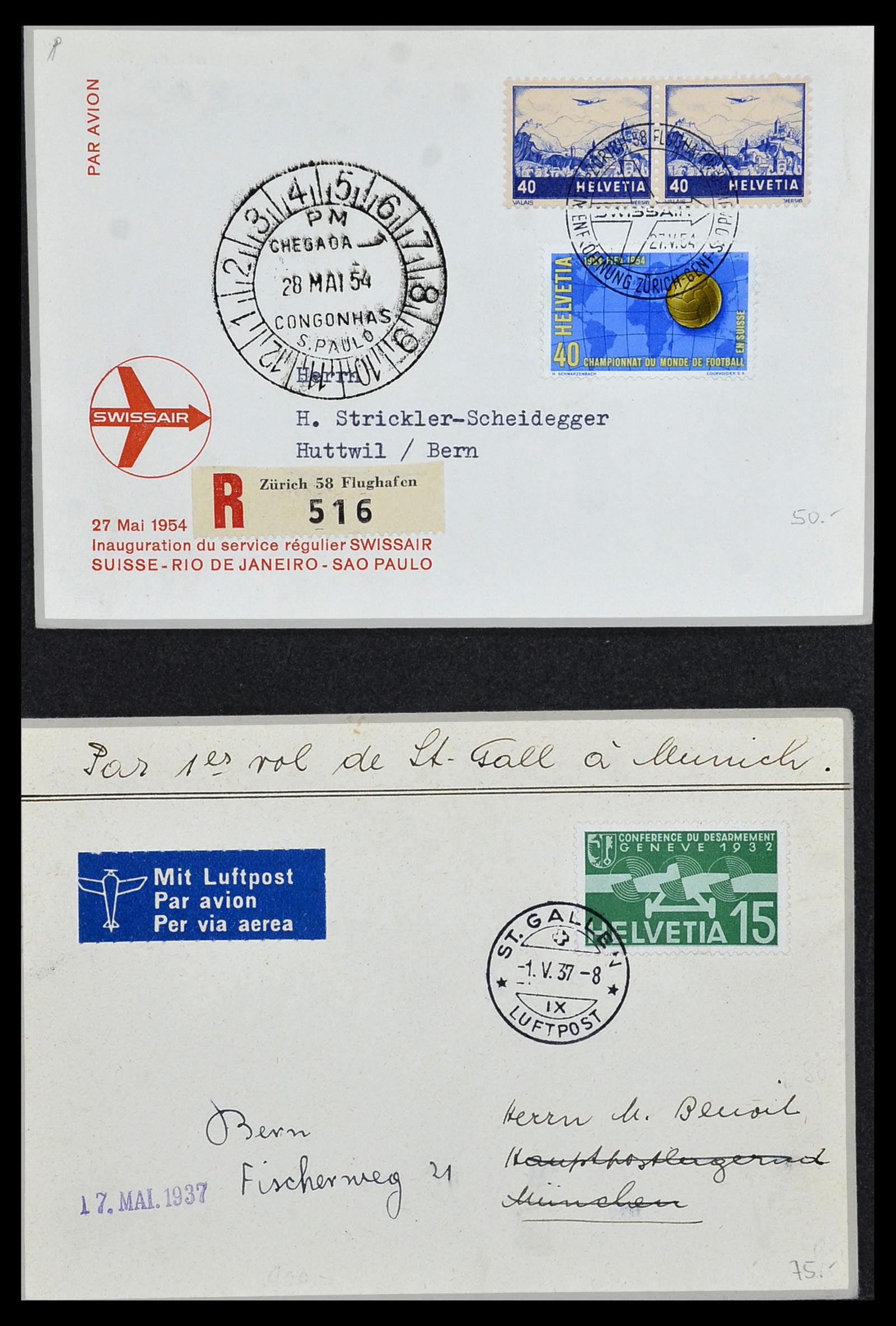 34141 015 - Postzegelverzameling 34141 Zwitserland luchtpost brieven 1920-1960.