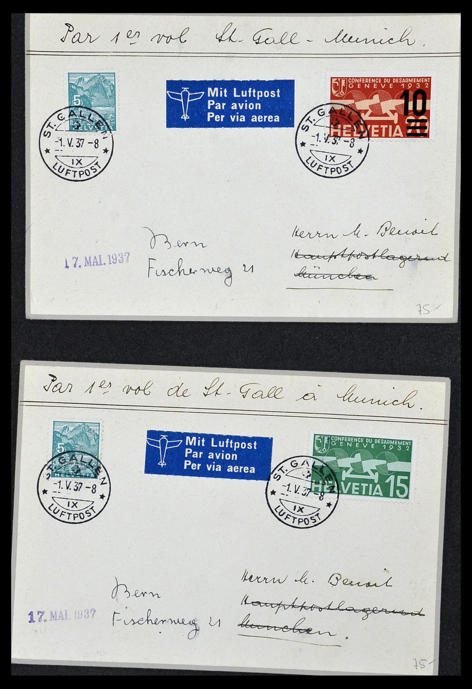 34141 016 - Postzegelverzameling 34141 Zwitserland luchtpost brieven 1920-1960.