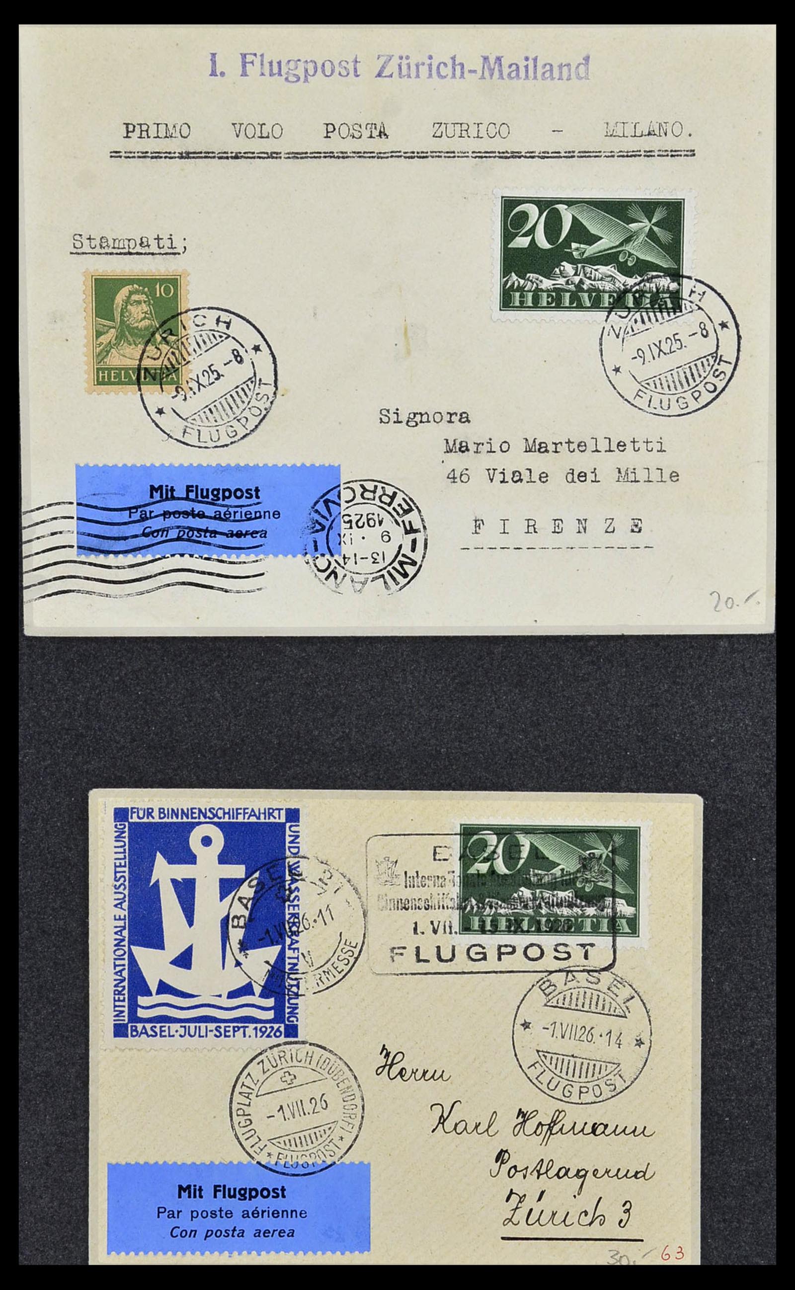 34141 019 - Postzegelverzameling 34141 Zwitserland luchtpost brieven 1920-1960.