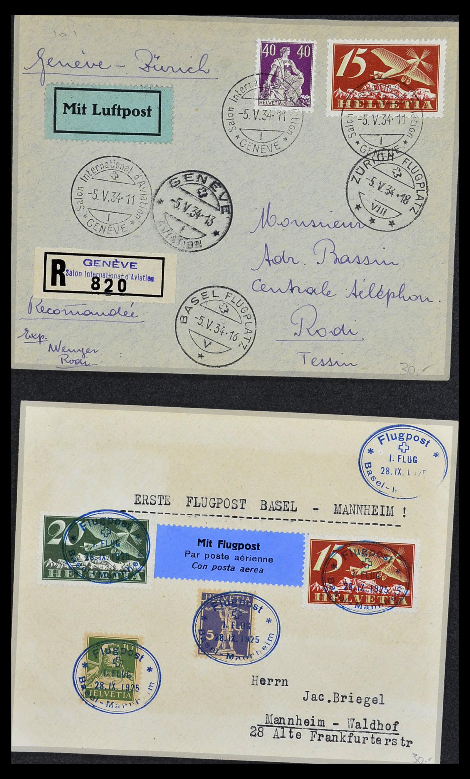 34141 022 - Postzegelverzameling 34141 Zwitserland luchtpost brieven 1920-1960.