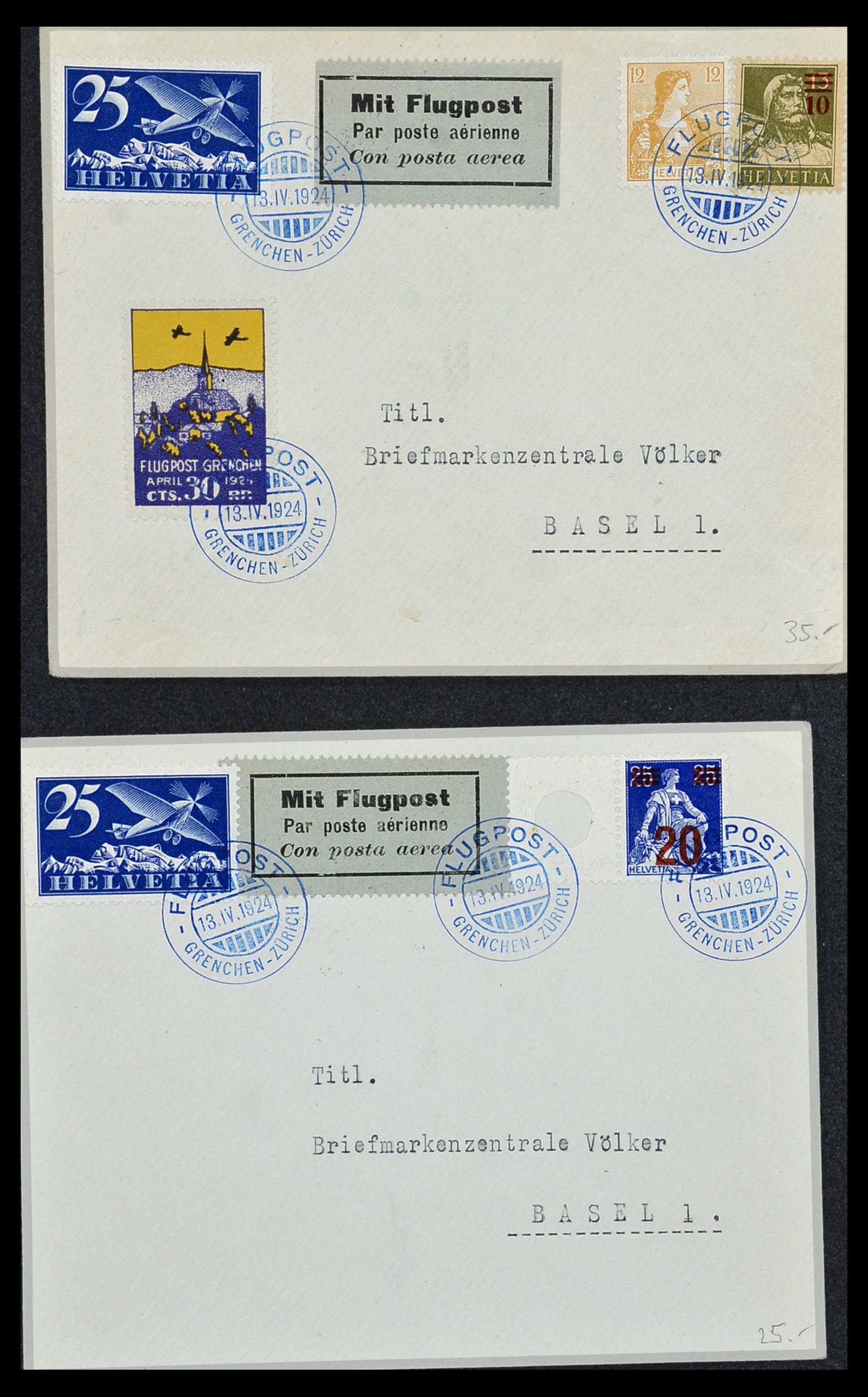34141 024 - Postzegelverzameling 34141 Zwitserland luchtpost brieven 1920-1960.