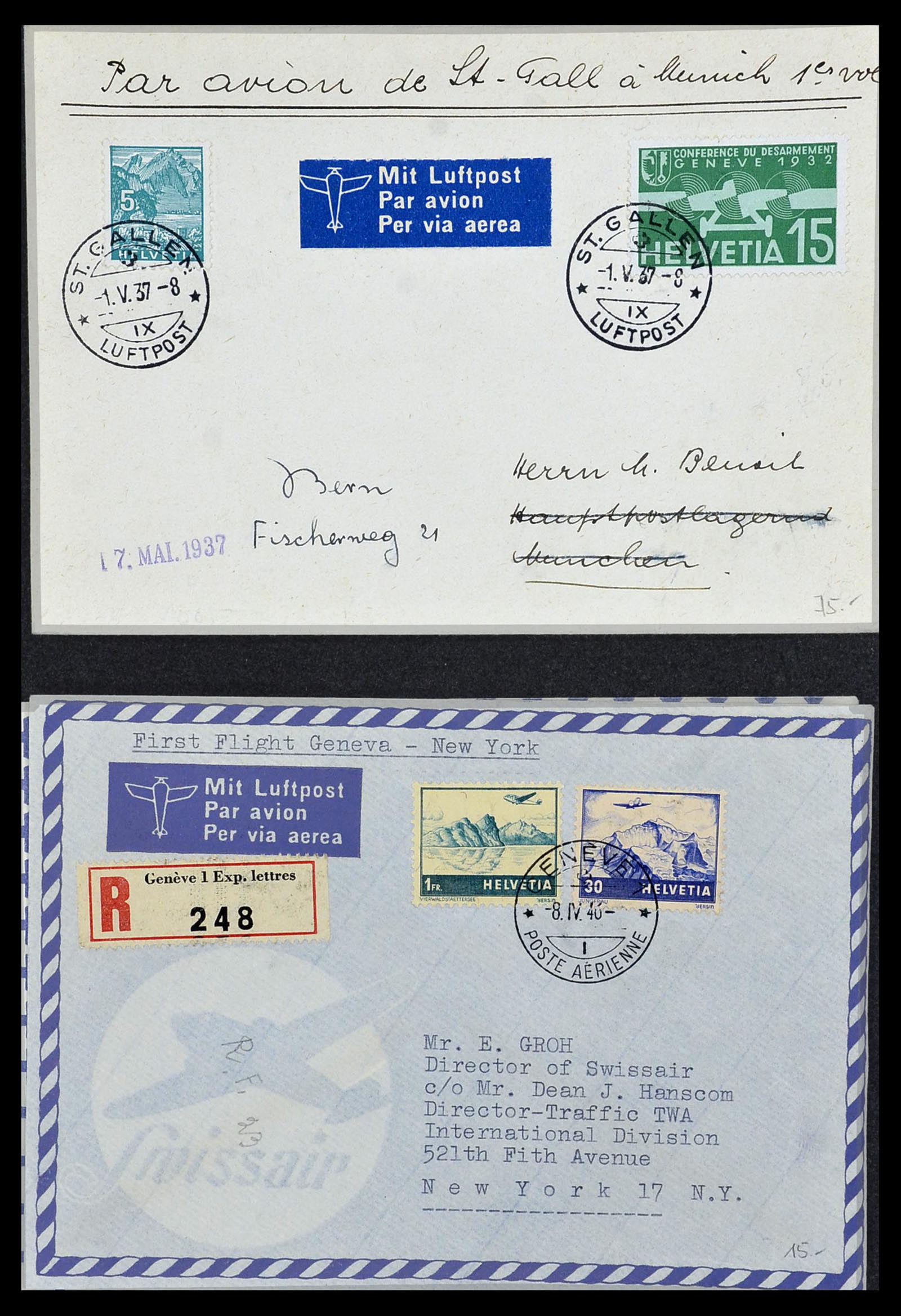 34141 027 - Postzegelverzameling 34141 Zwitserland luchtpost brieven 1920-1960.
