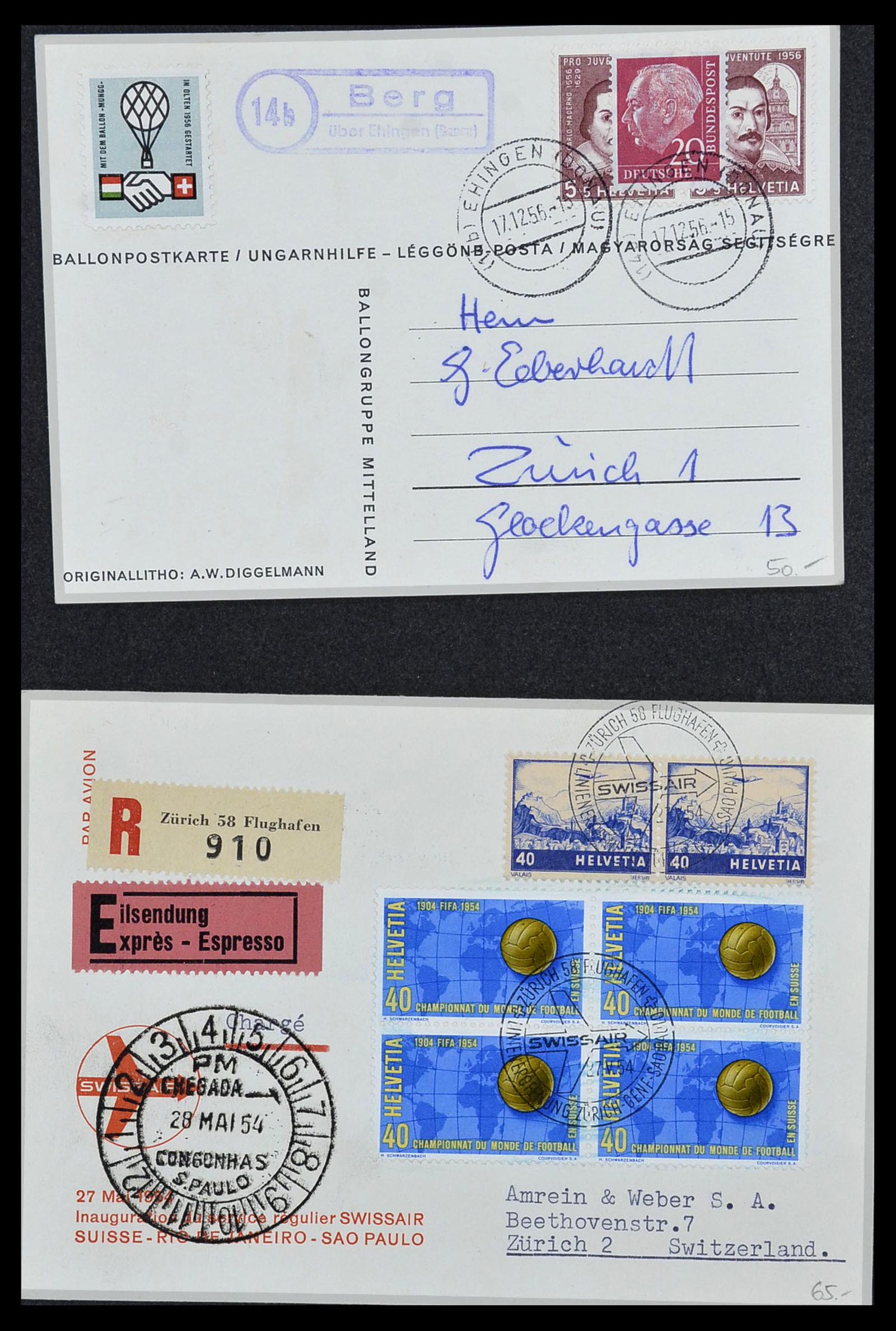 34141 029 - Postzegelverzameling 34141 Zwitserland luchtpost brieven 1920-1960.