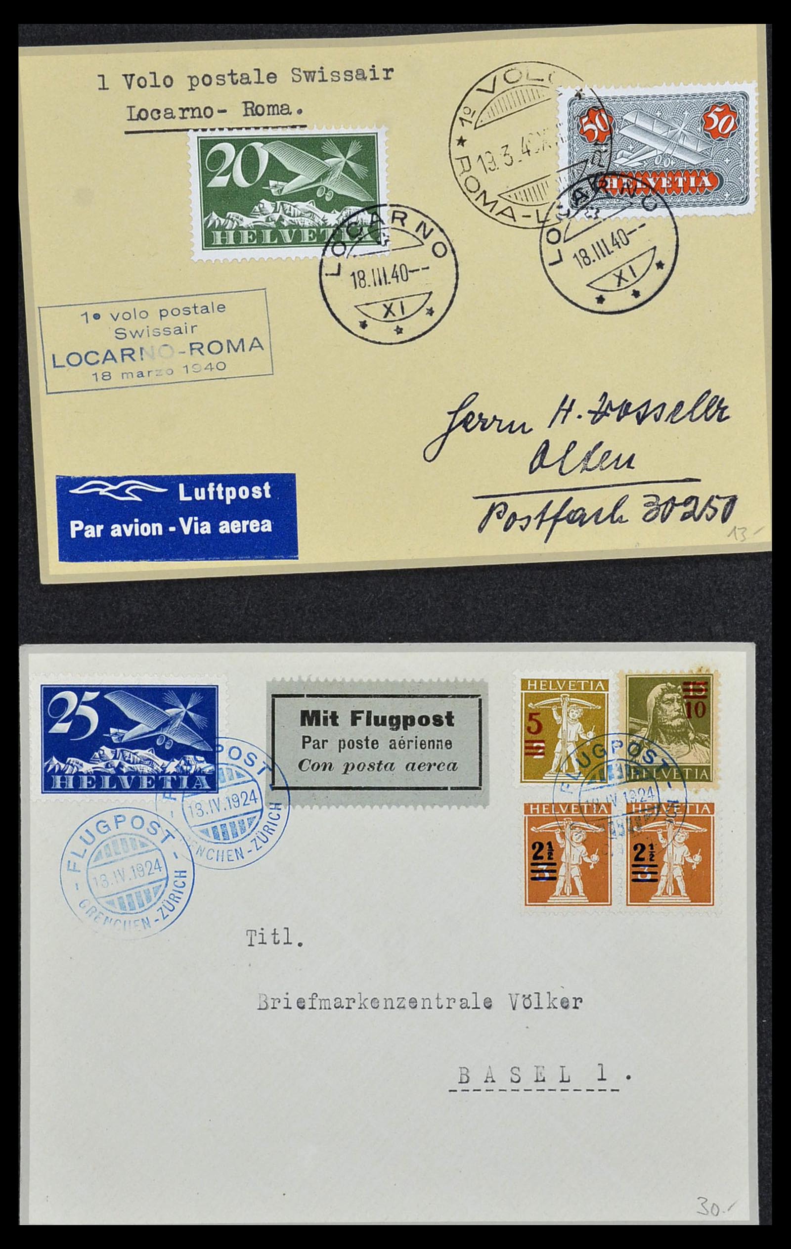 34141 035 - Postzegelverzameling 34141 Zwitserland luchtpost brieven 1920-1960.