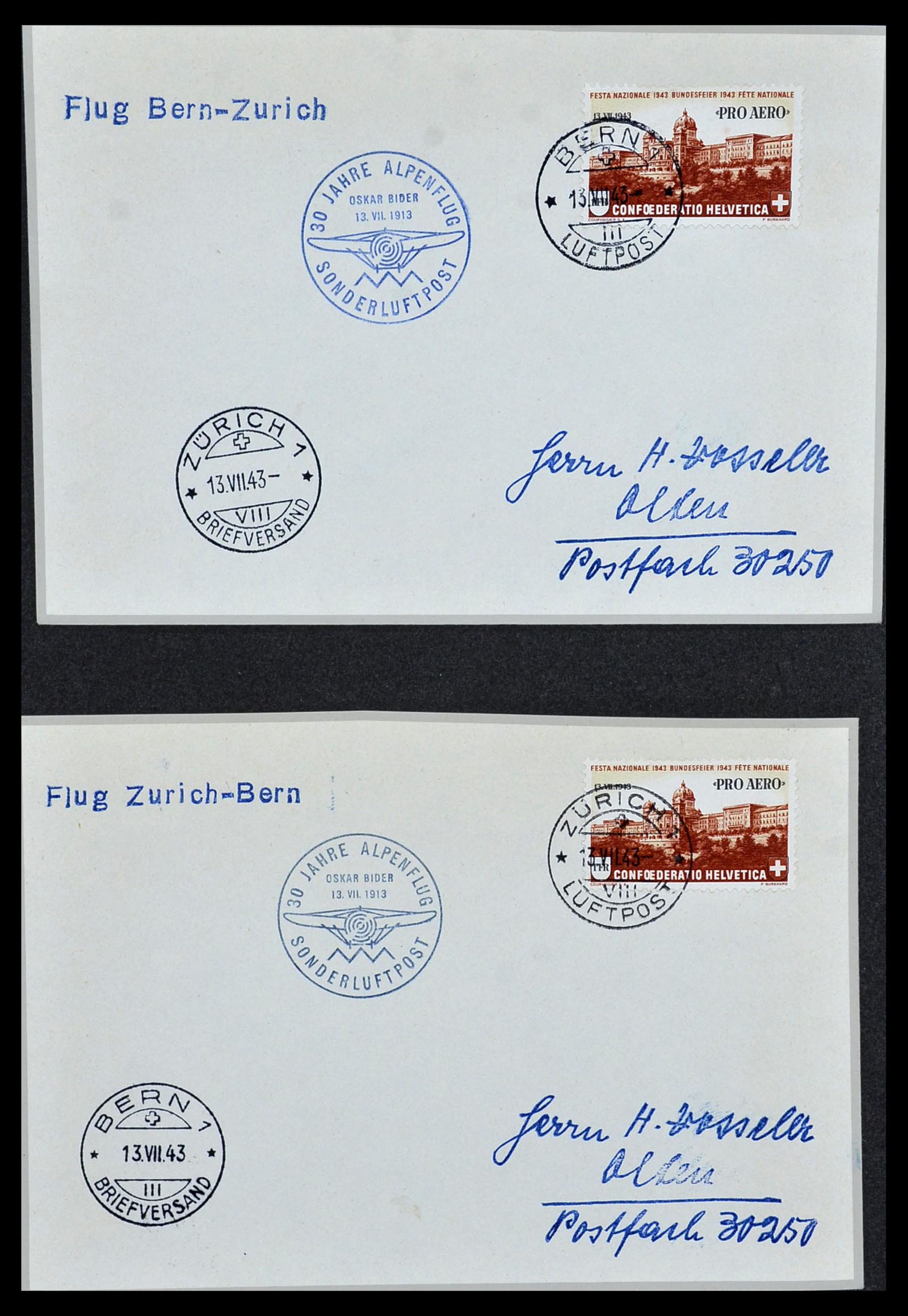 34141 036 - Postzegelverzameling 34141 Zwitserland luchtpost brieven 1920-1960.