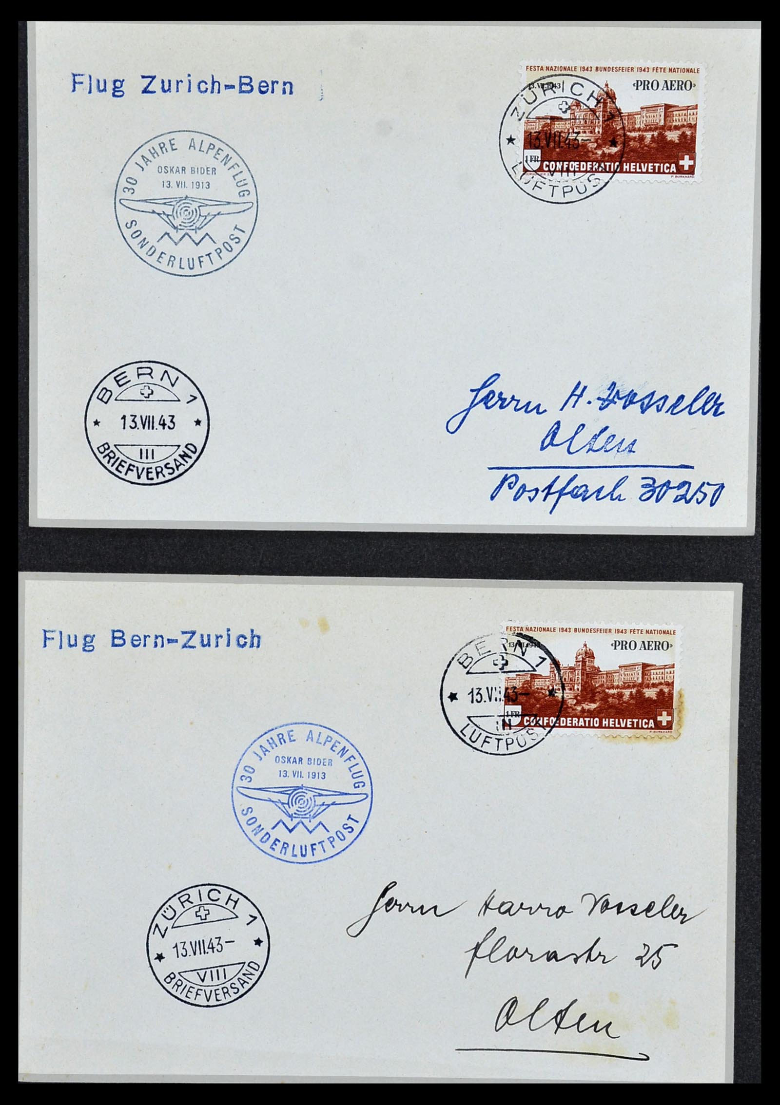 34141 037 - Postzegelverzameling 34141 Zwitserland luchtpost brieven 1920-1960.