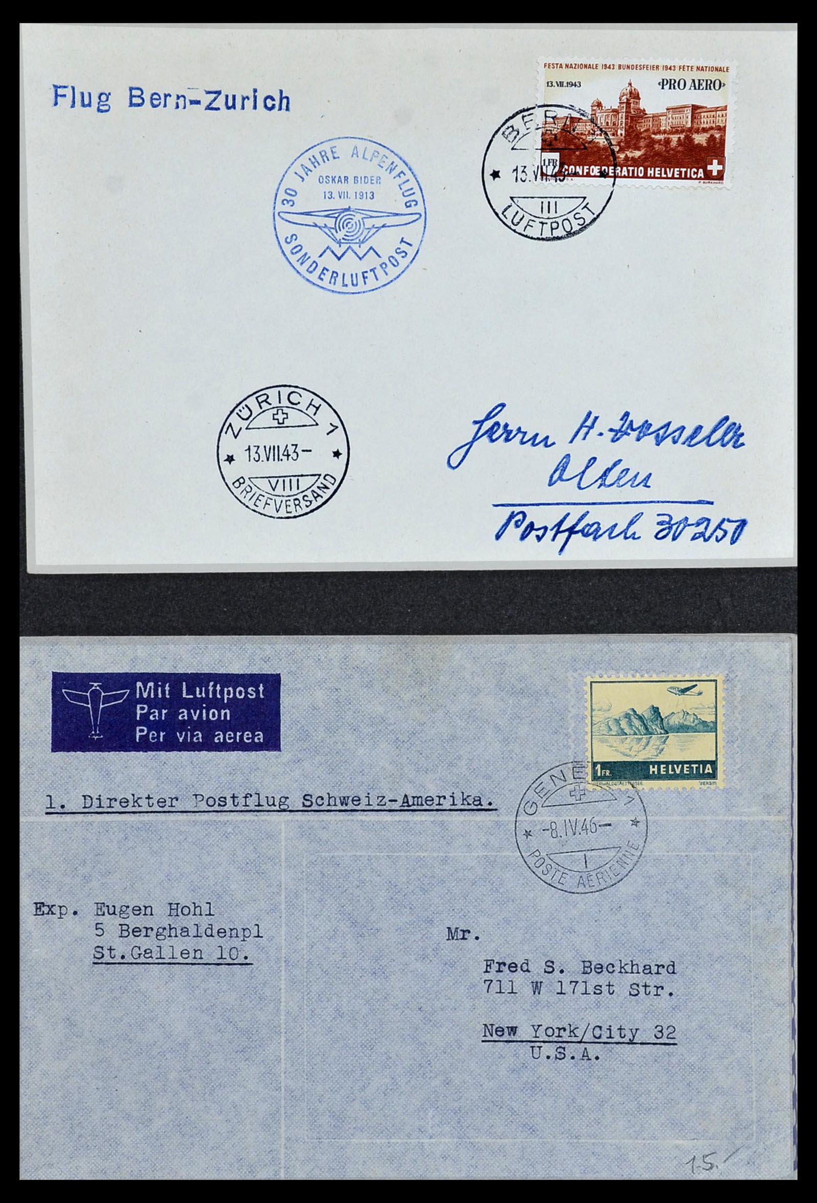 34141 038 - Postzegelverzameling 34141 Zwitserland luchtpost brieven 1920-1960.